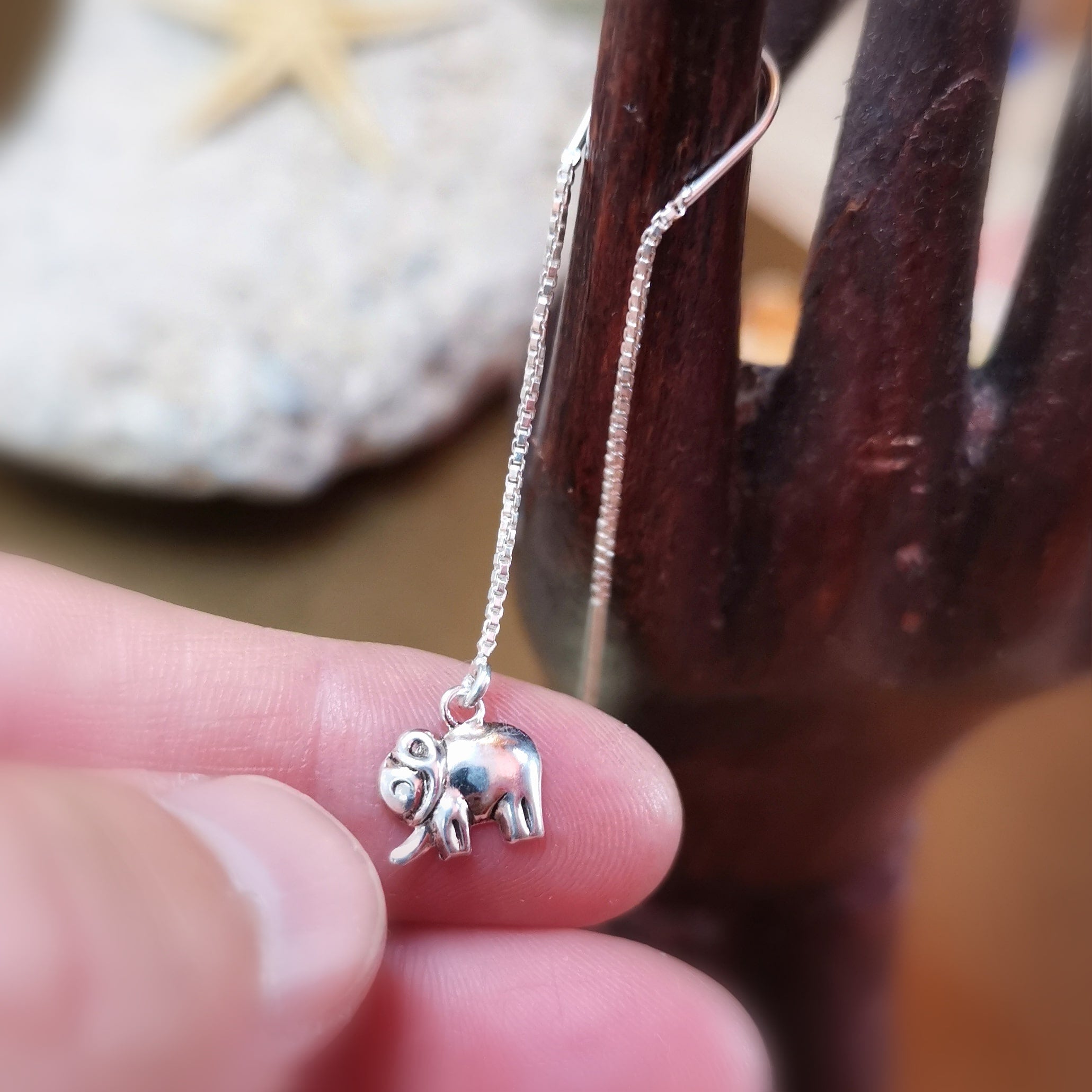 lange Elefanten Ohrringe, Krafttier Elefant Sterlingsilber Ohrschmuck, reiches Leben