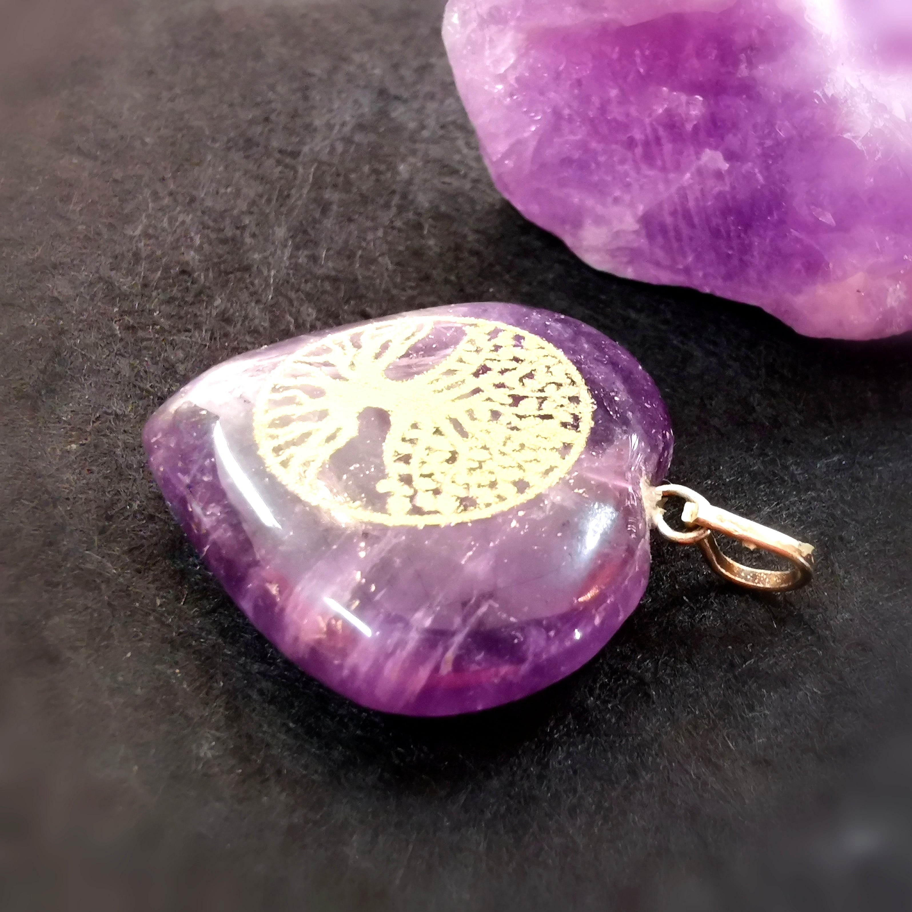 Amethyst Lebensbaum Edelstein Herz Karma Anhänger, geweiht - neue Kraft