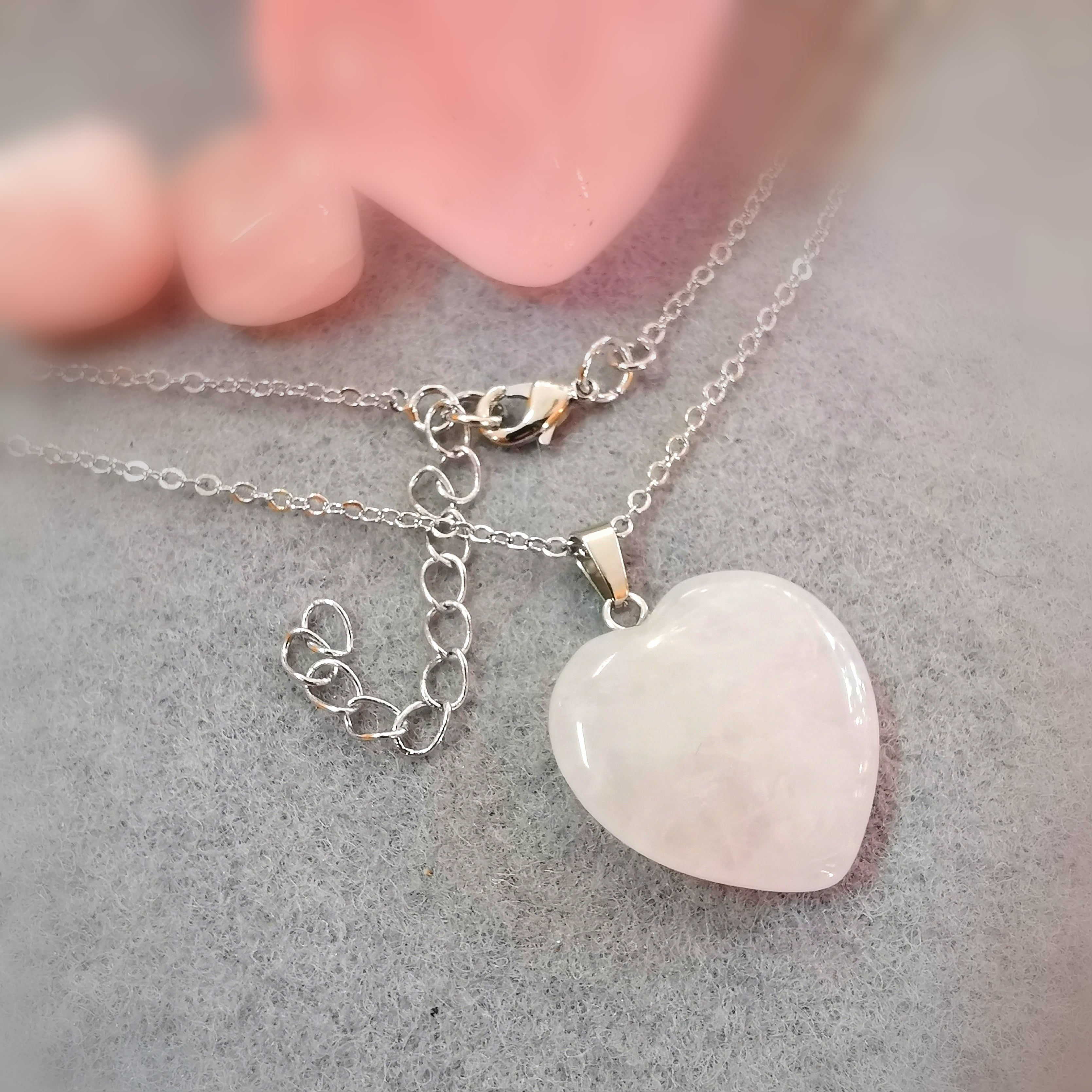 Herz Chakra Rosenquarz Edelstein Karma Kette, Edelstahl Heilstein geweiht, voller Liebe