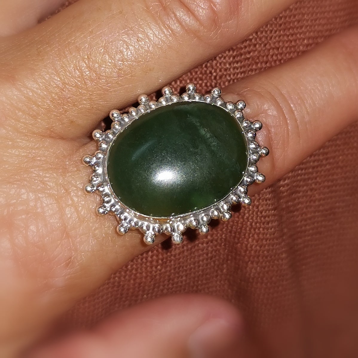 Nephrit Jade Edelstein Heilstein Boho Ring Sterlingsilber grün - Hoffnung