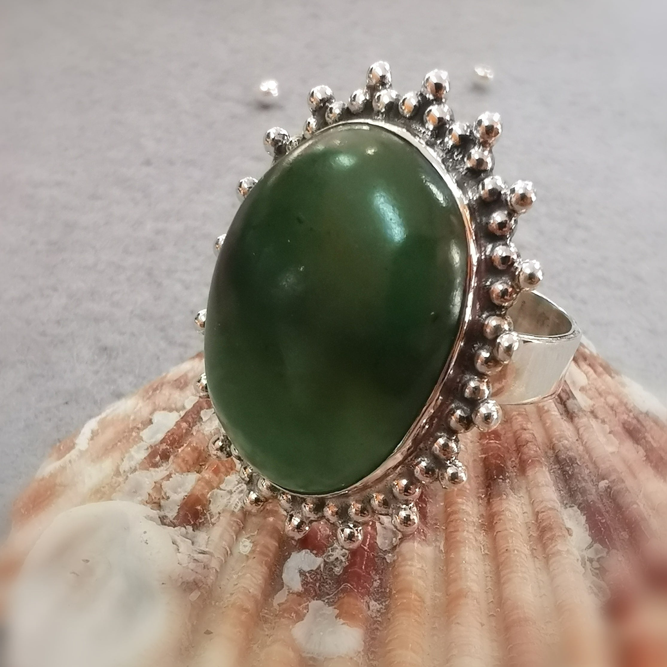 Nephrit Jade Edelstein Heilstein Boho Ring Sterlingsilber grün - Hoffnung