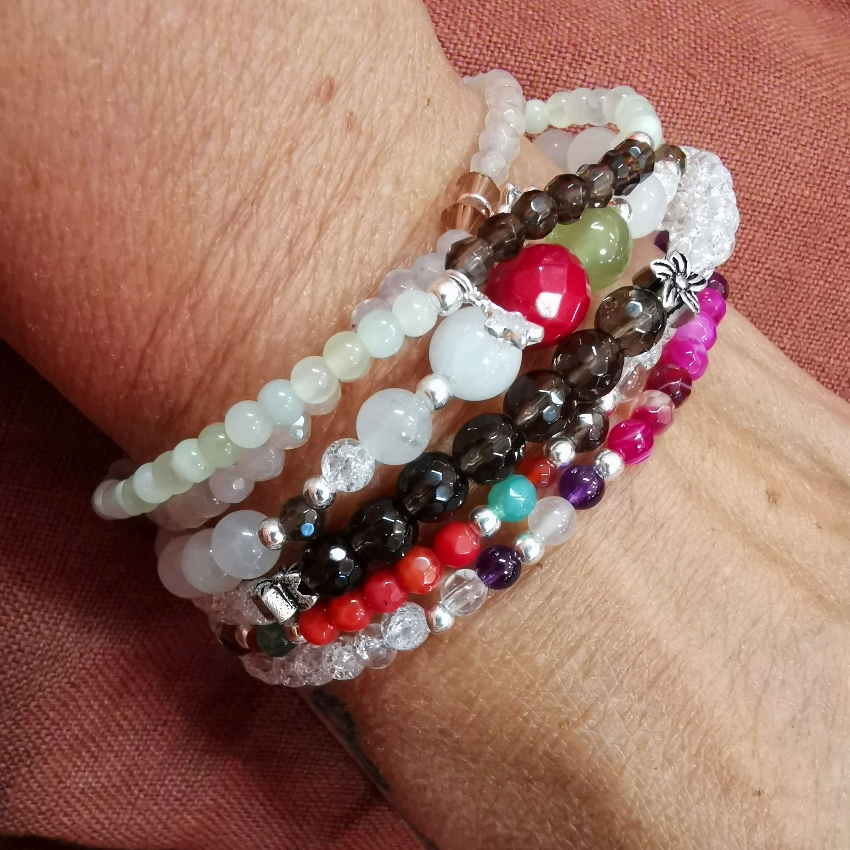 Achat Amethyst Bergkristall Karma Armband, Edelstein geweiht, Klarheit und Freude