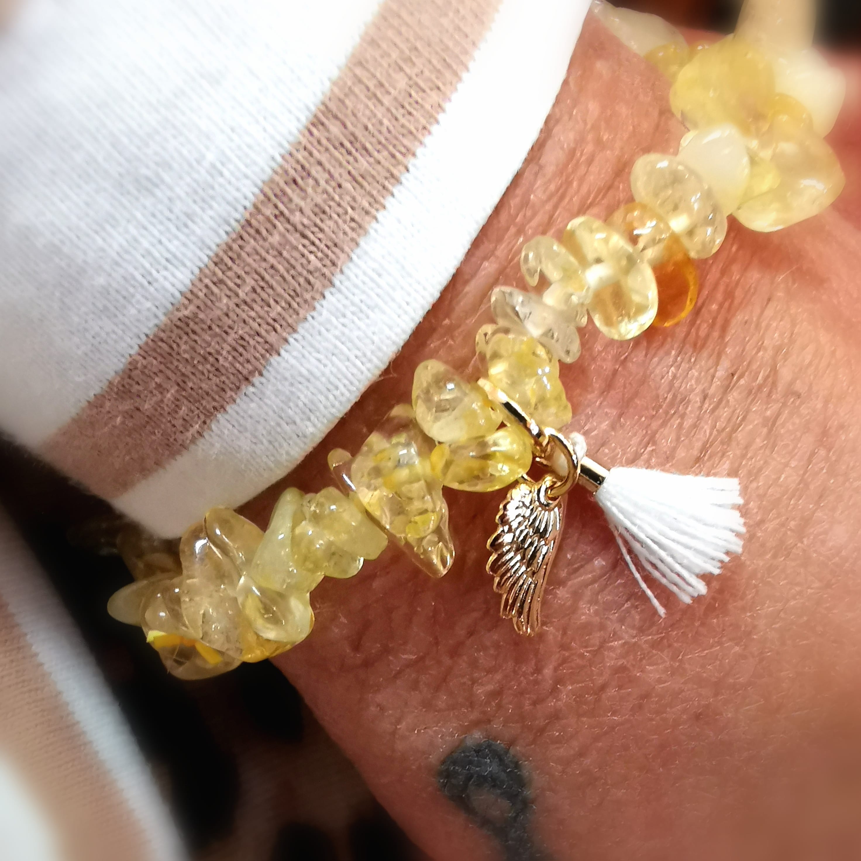 Angel Wings Citrine Gemstone Karma Bracelet Consecrated, Lightful Path