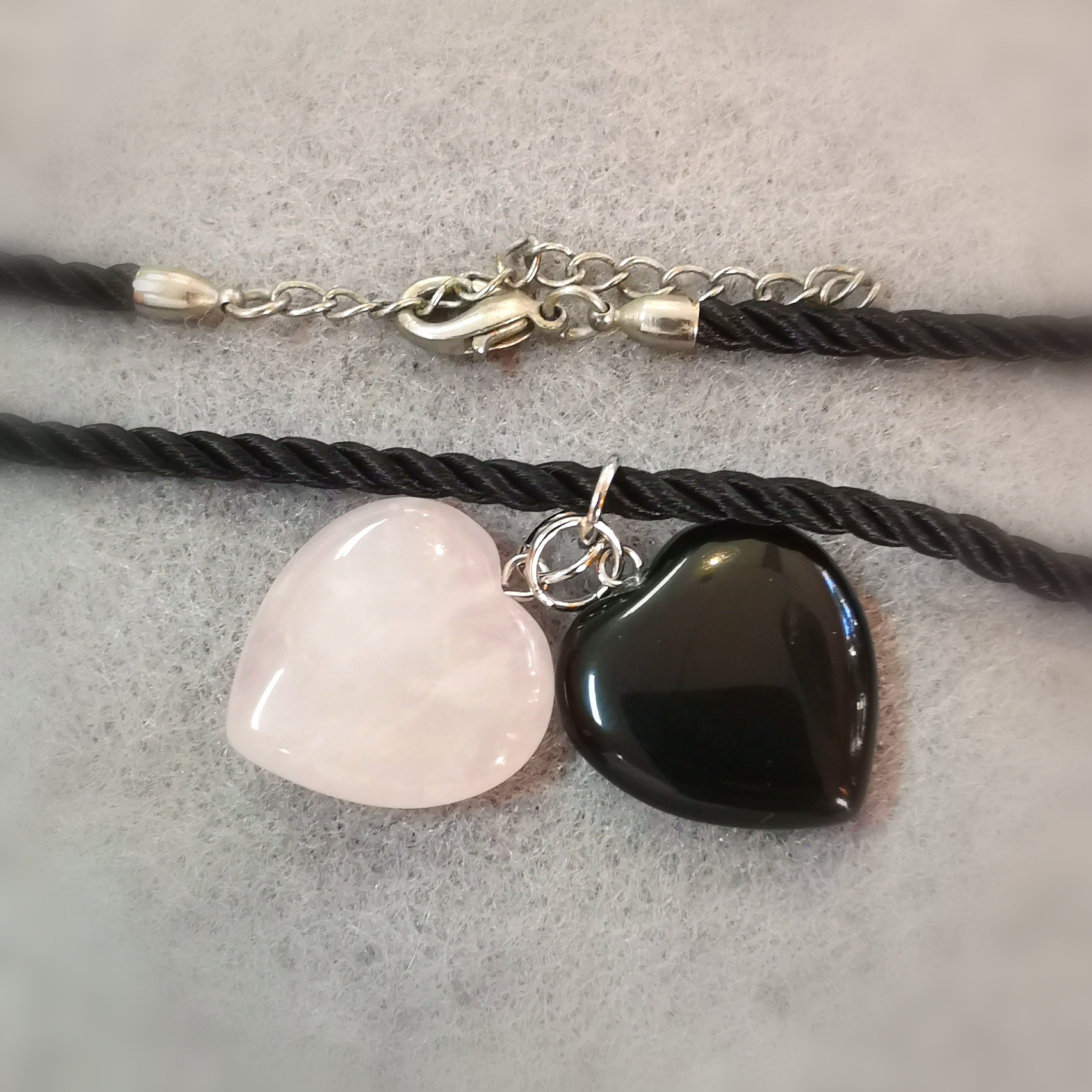 Herz Kette Rosenquarz Onyx Edelstein Boho Karma Kette, Liebe und Schutz