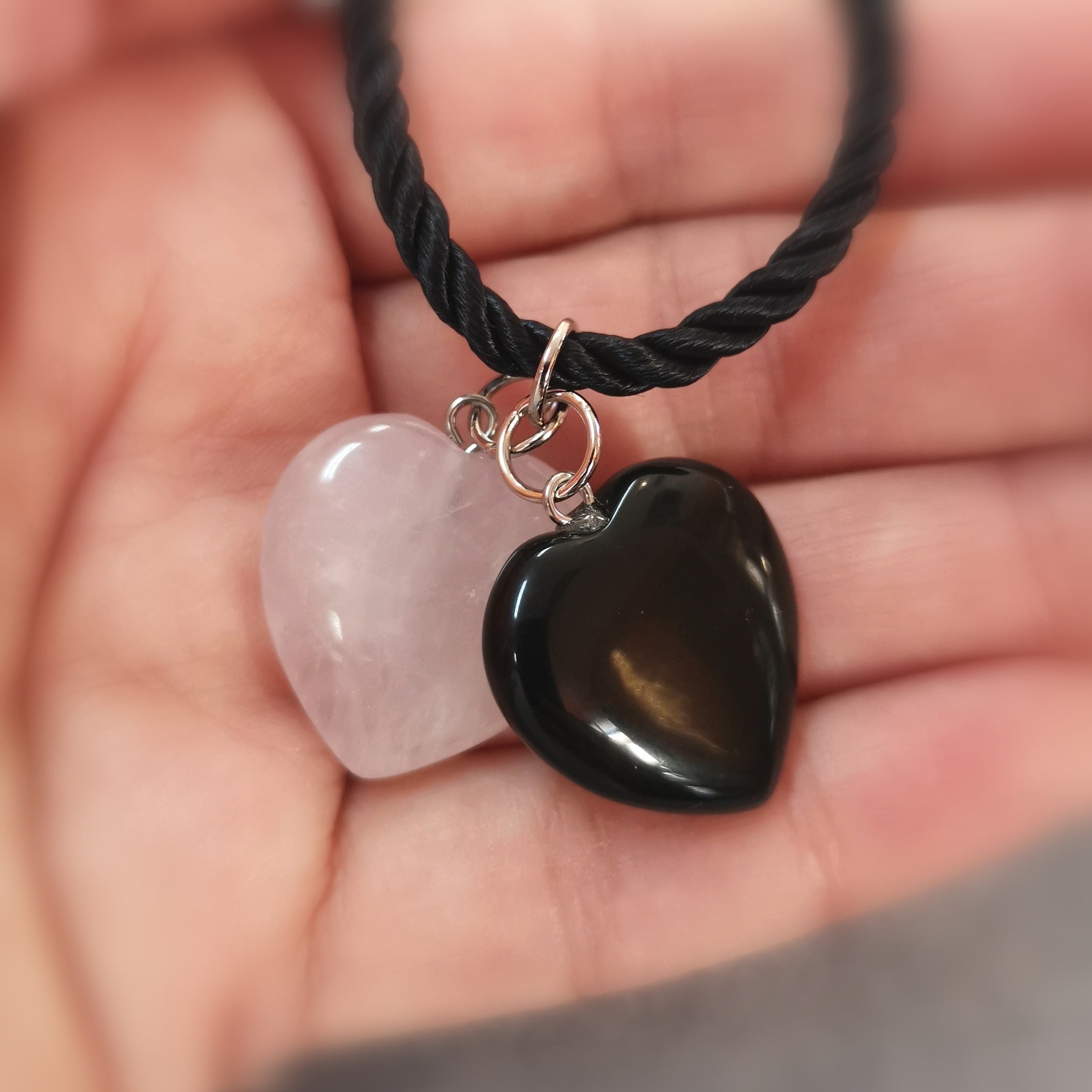 Herz Kette Rosenquarz Onyx Edelstein Boho Karma Kette, Liebe und Schutz