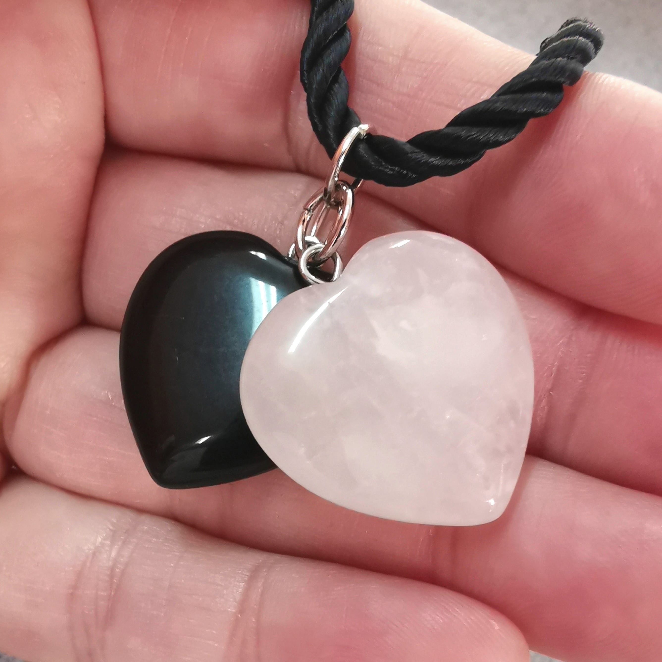 Herz Kette Rosenquarz Onyx Edelstein Boho Karma Kette, Liebe und Schutz