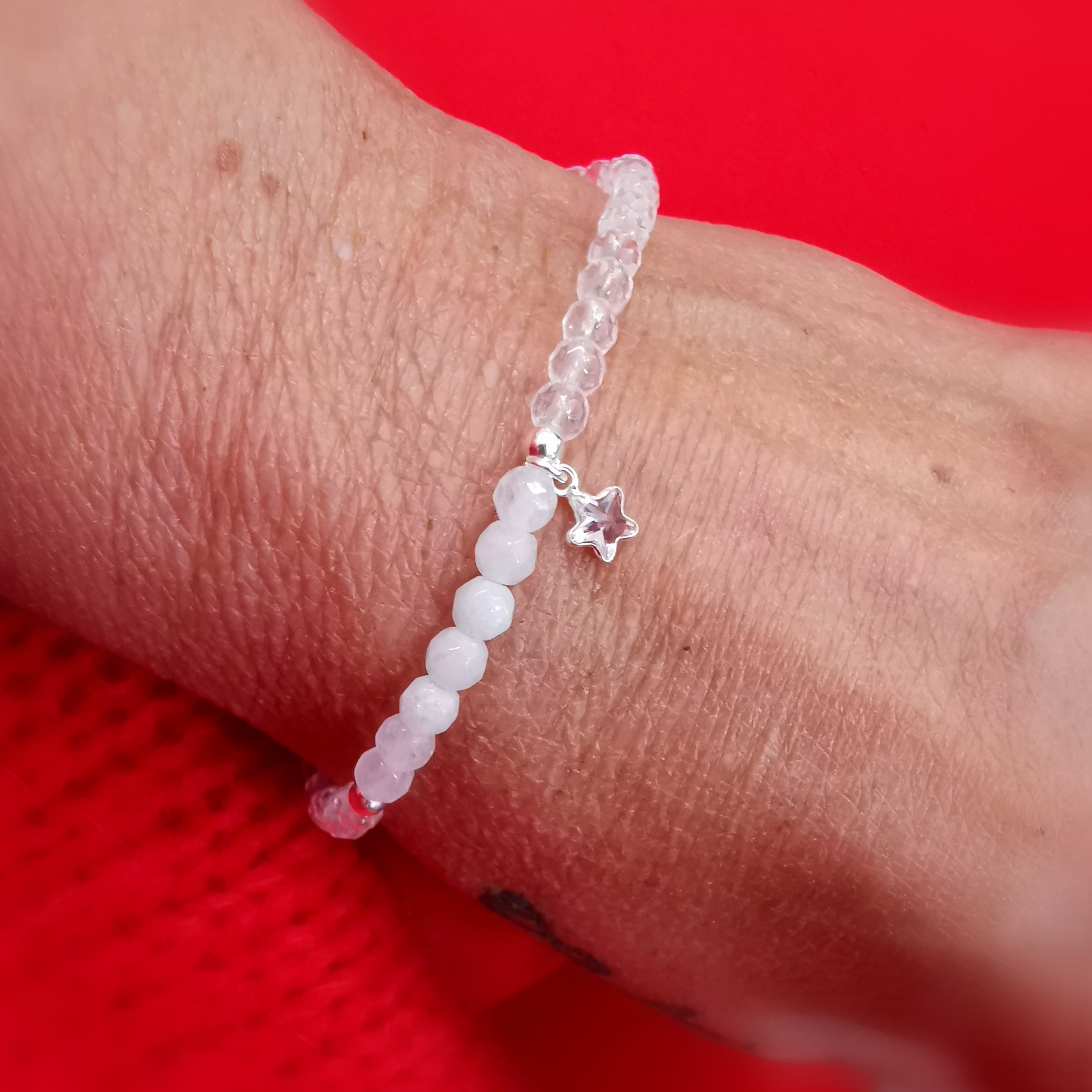 weisse Jade, Bergkristall Seestern Karma Edelstein Armband, geweiht - Lebensfreude