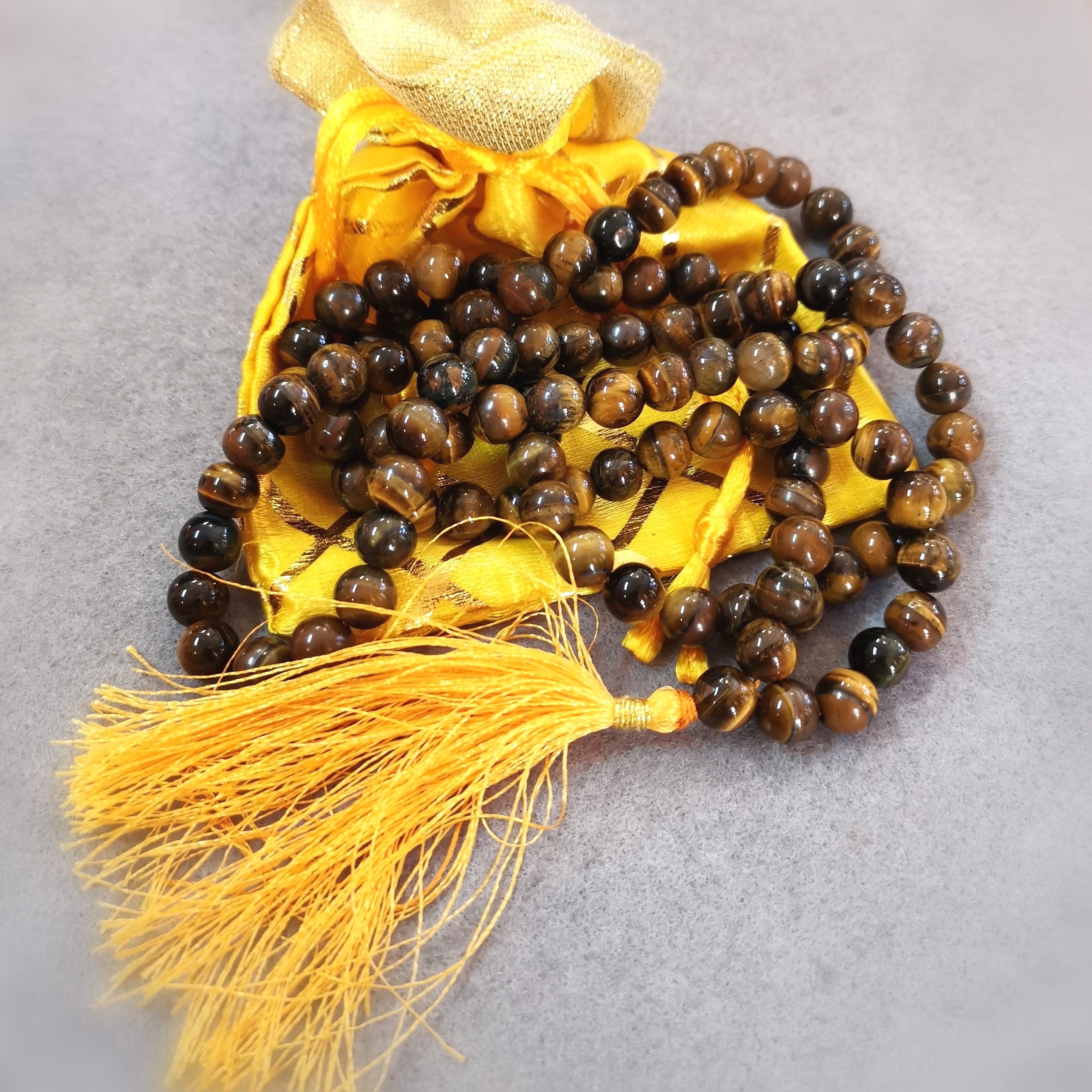 Tigerauge AA Heilstein Edelstein Mala Kette Gebet Meditation Boho Mode, geweiht liebevolle Macht