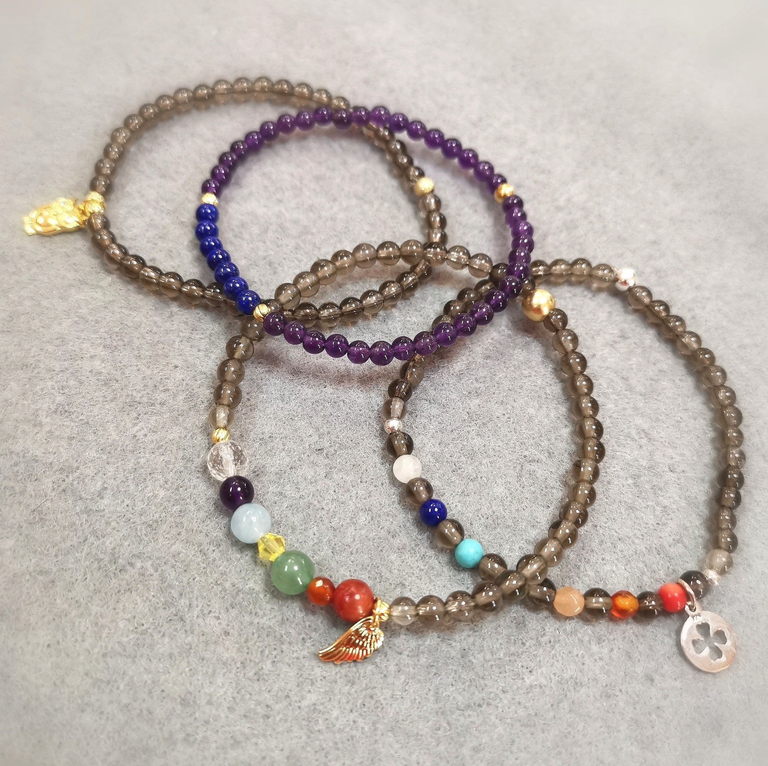 Rauchquarz 7 Chakra Engelsflügel Karma Edelstein Armband, Entspannung und Gelassenheit