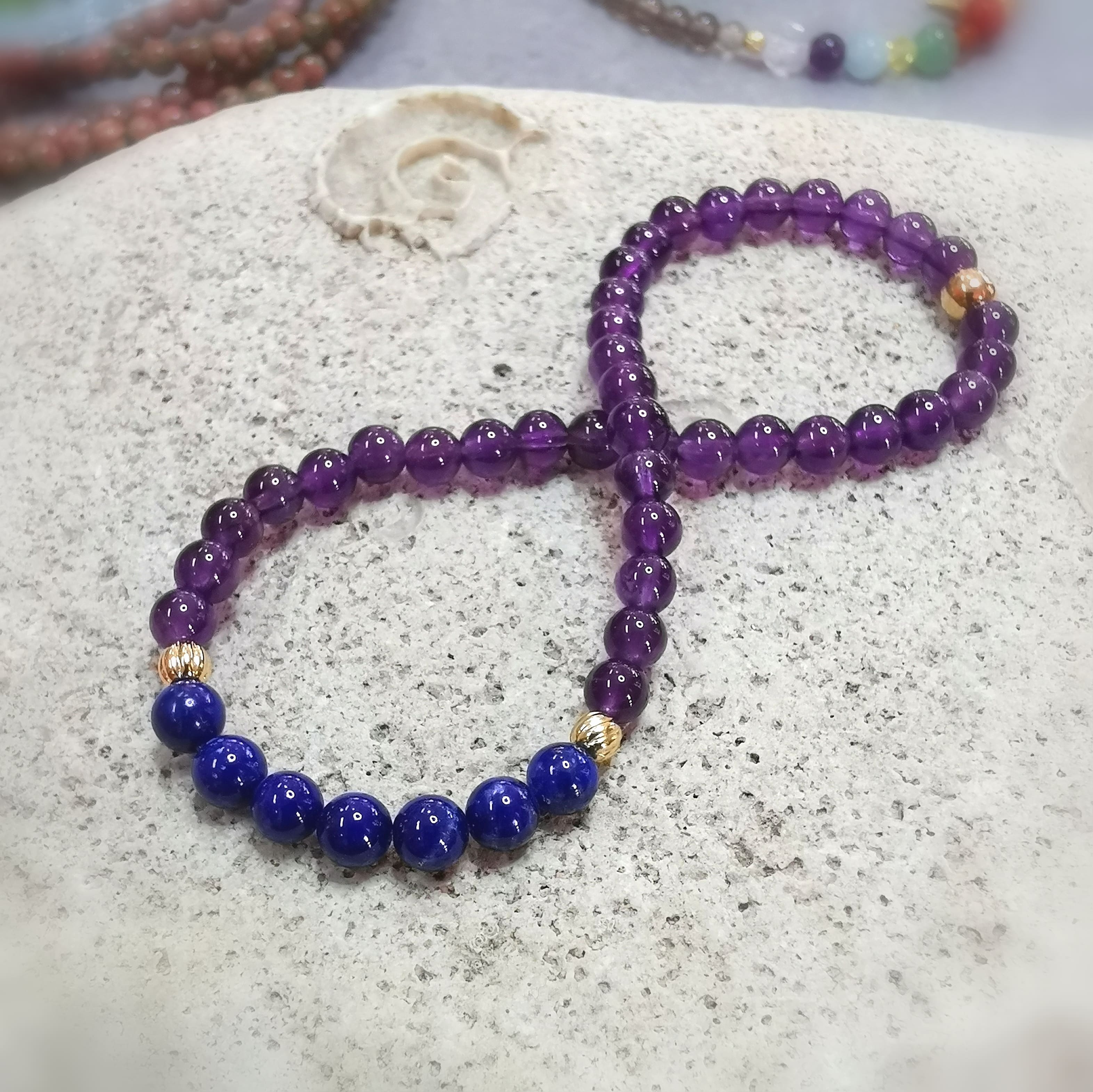 Amethyst Lapislazuli Edelstein Karma Armband, geweiht, ich bin gut zu mir selbst