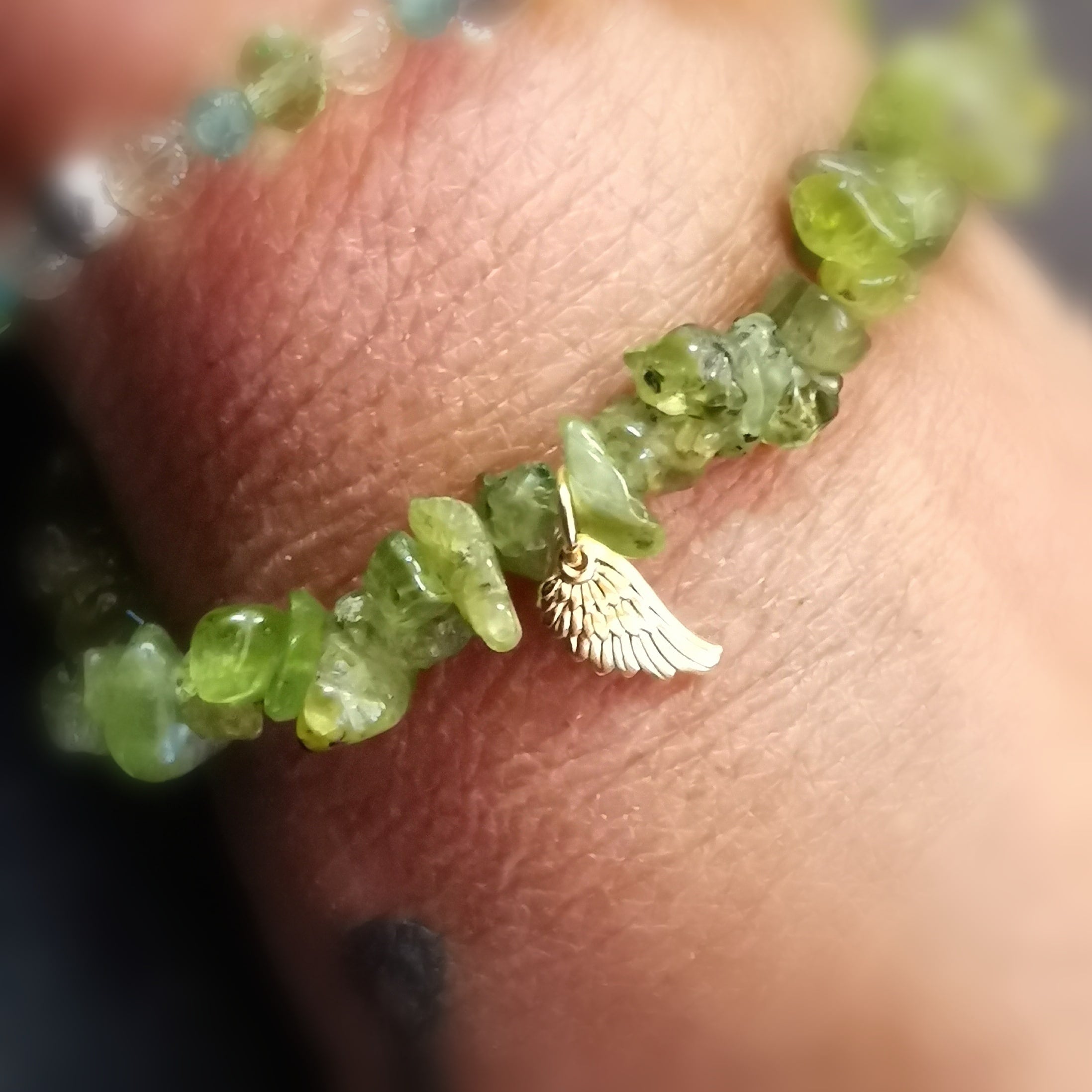 Olivin Peridot Edelstein Flügel Karma Armband geweiht, Freude am Leben