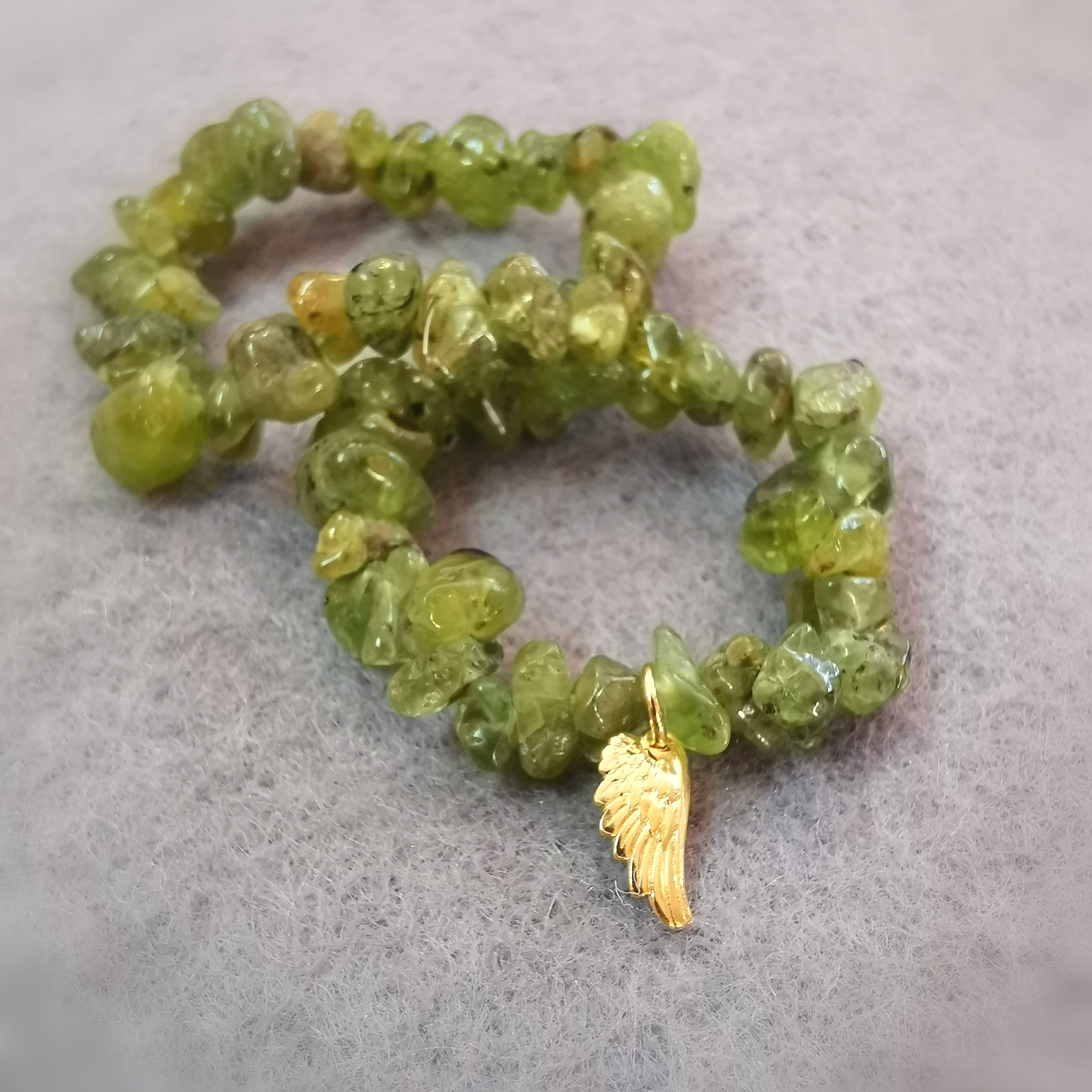 Olivin Peridot Edelstein Flügel Karma Armband geweiht, Freude am Leben