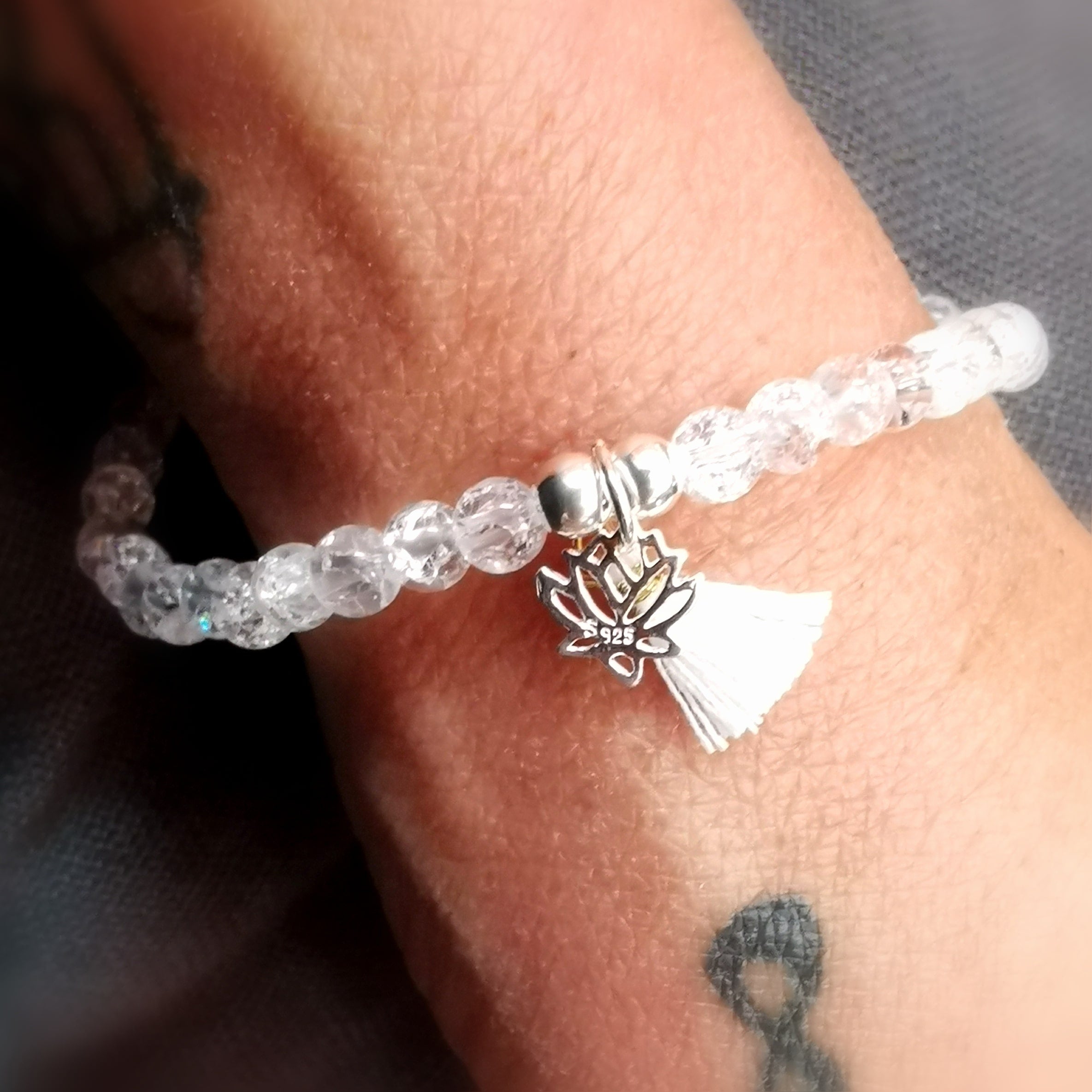 🪷Bergkristall Crushed Ice & Lotus – Edelstein Karma Armband Namaste - Optimismus