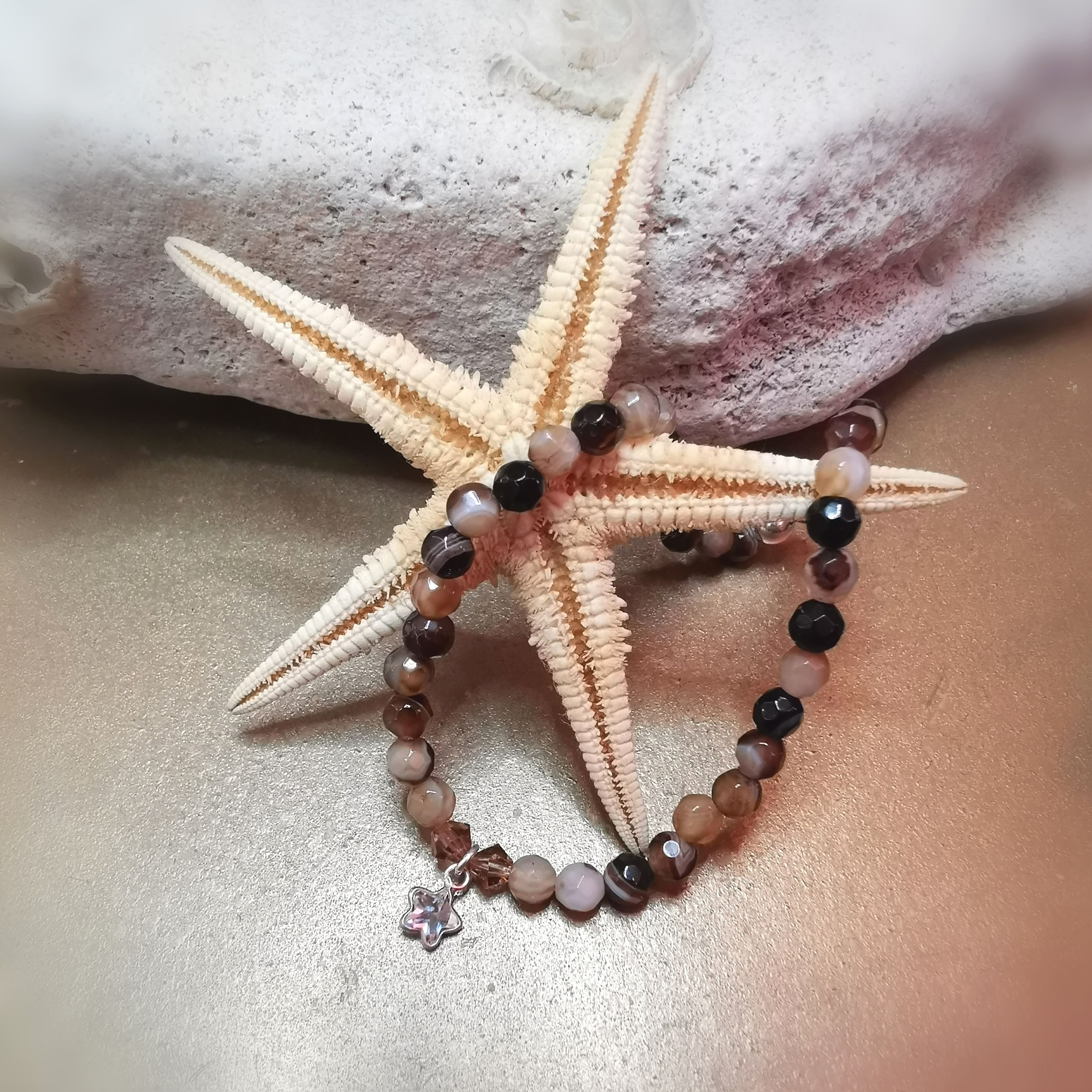 Achat Zirkon Edelstein Karma Armband, Krafttier Seestern geweiht - Seelenzauber