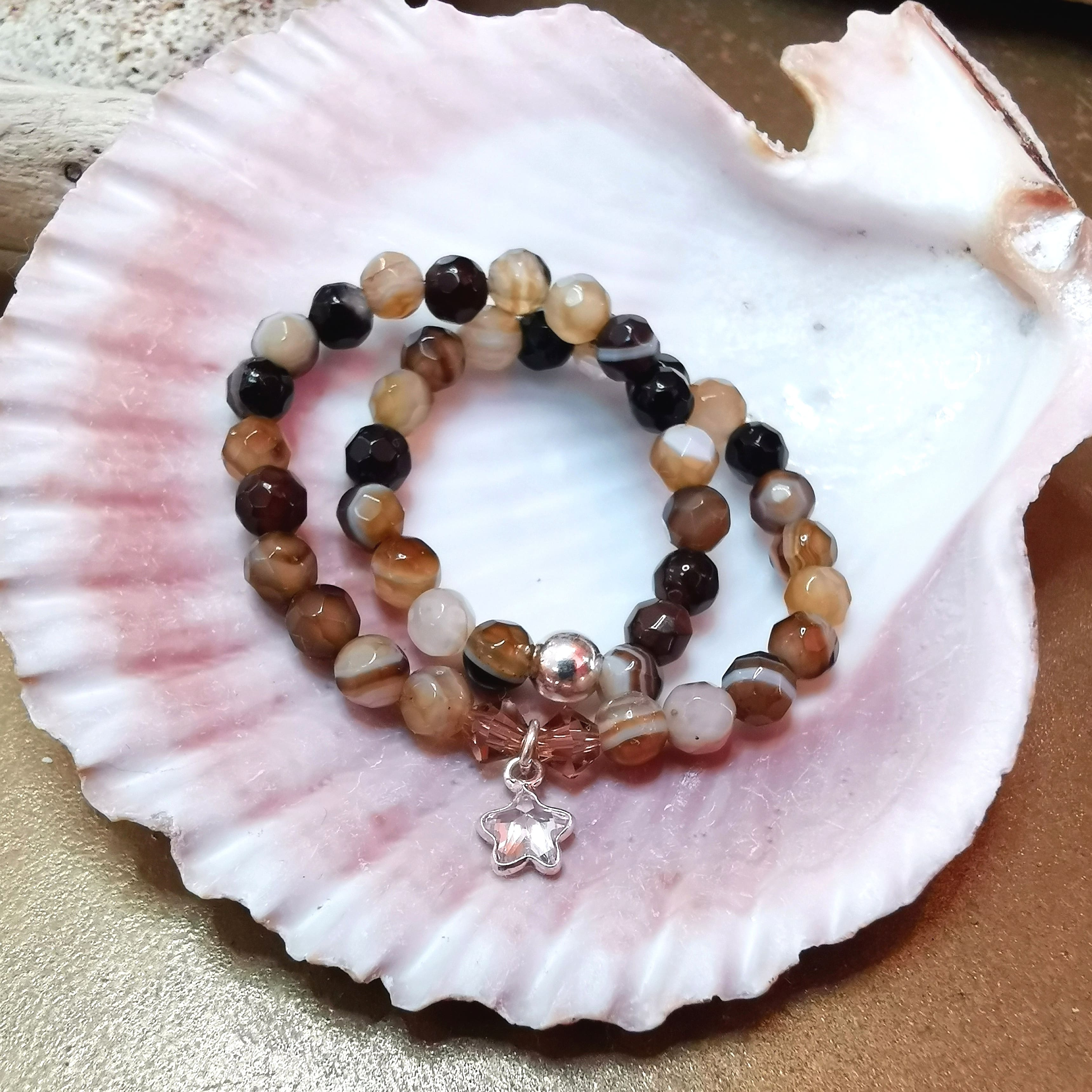 Achat Zirkon Edelstein Karma Armband, Krafttier Seestern geweiht - Seelenzauber