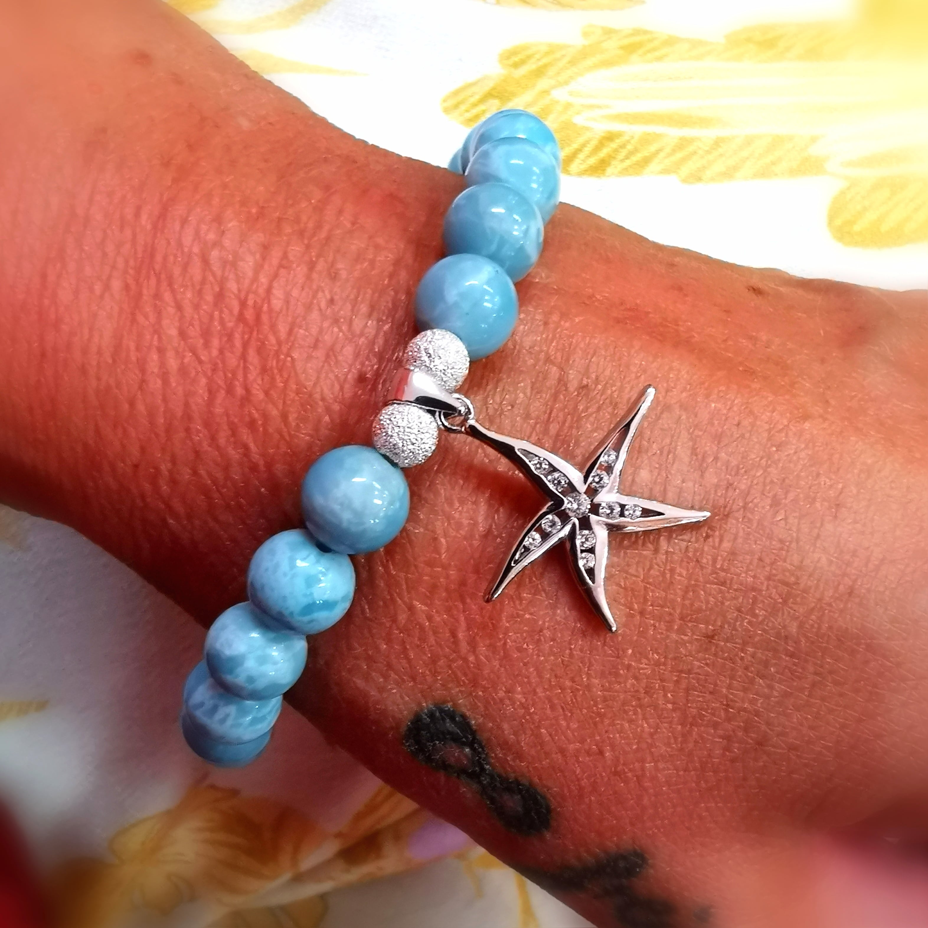 🌊 Larimar & Seestern Edelstein Karma Armband – unendliche Freiheit