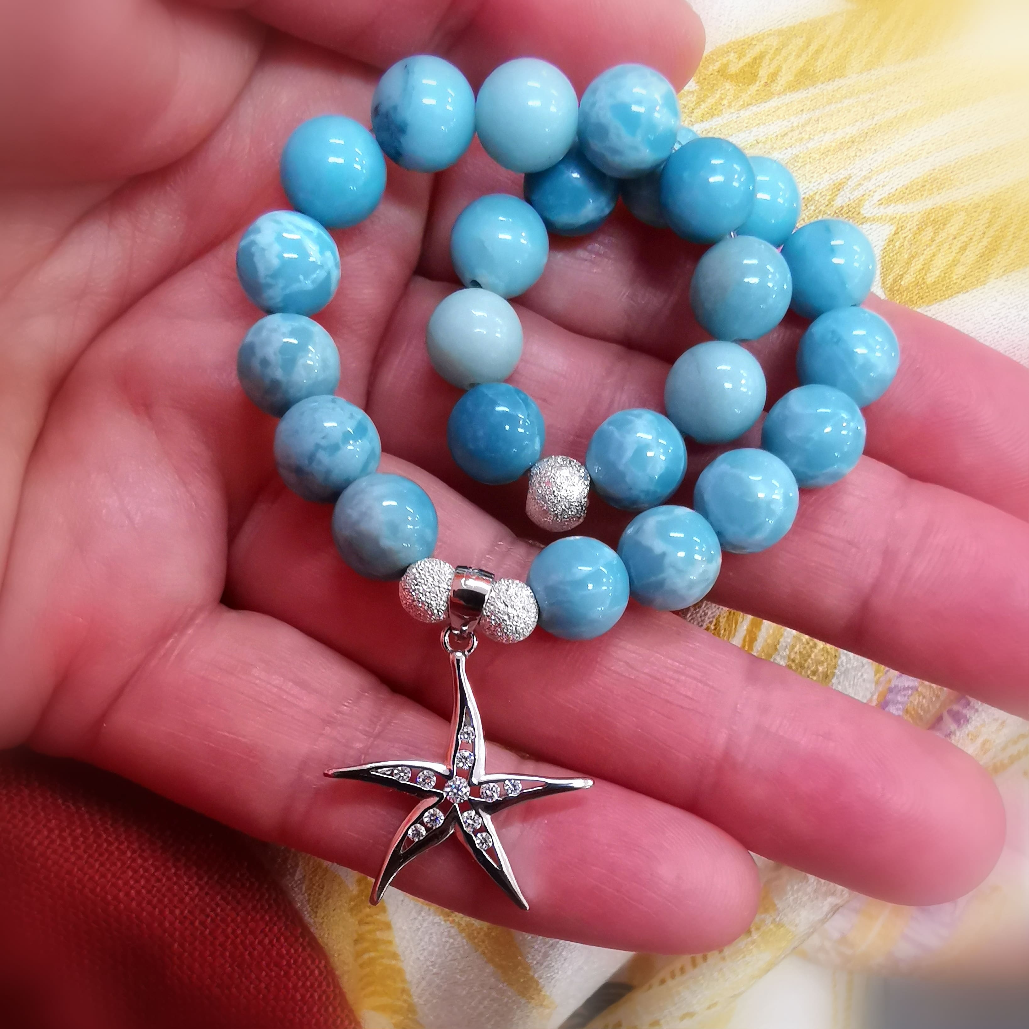 🌊 Larimar & Seestern Edelstein Karma Armband – unendliche Freiheit