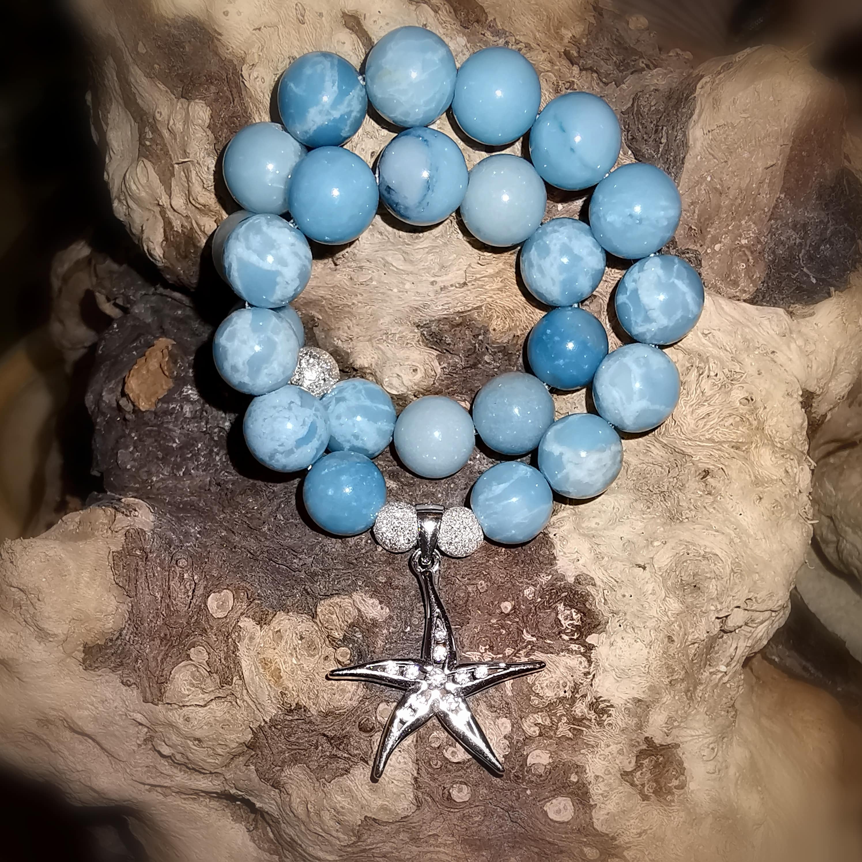 🌊 Larimar & Seestern Edelstein Karma Armband – unendliche Freiheit