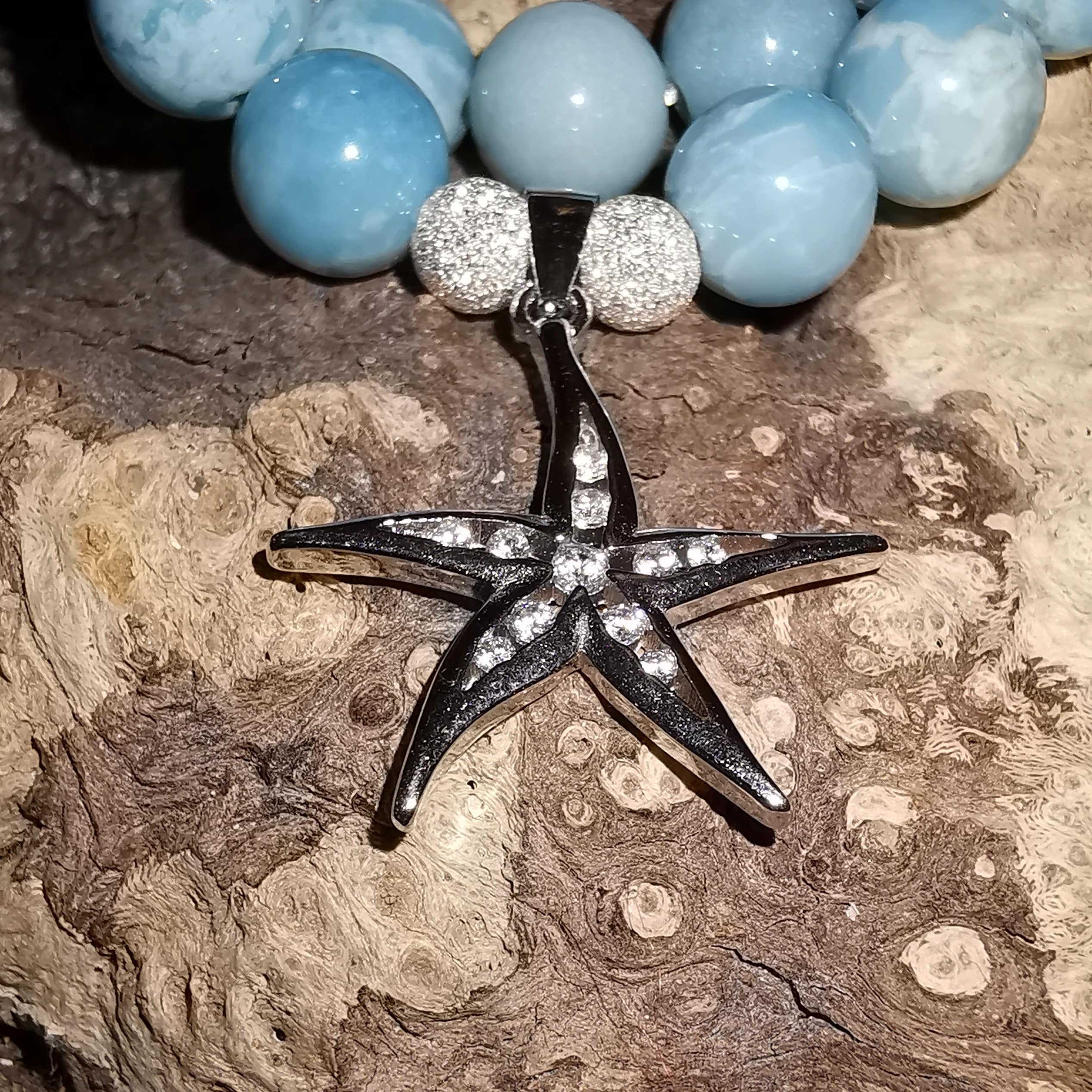 🌊 Larimar & Seestern Edelstein Karma Armband – unendliche Freiheit
