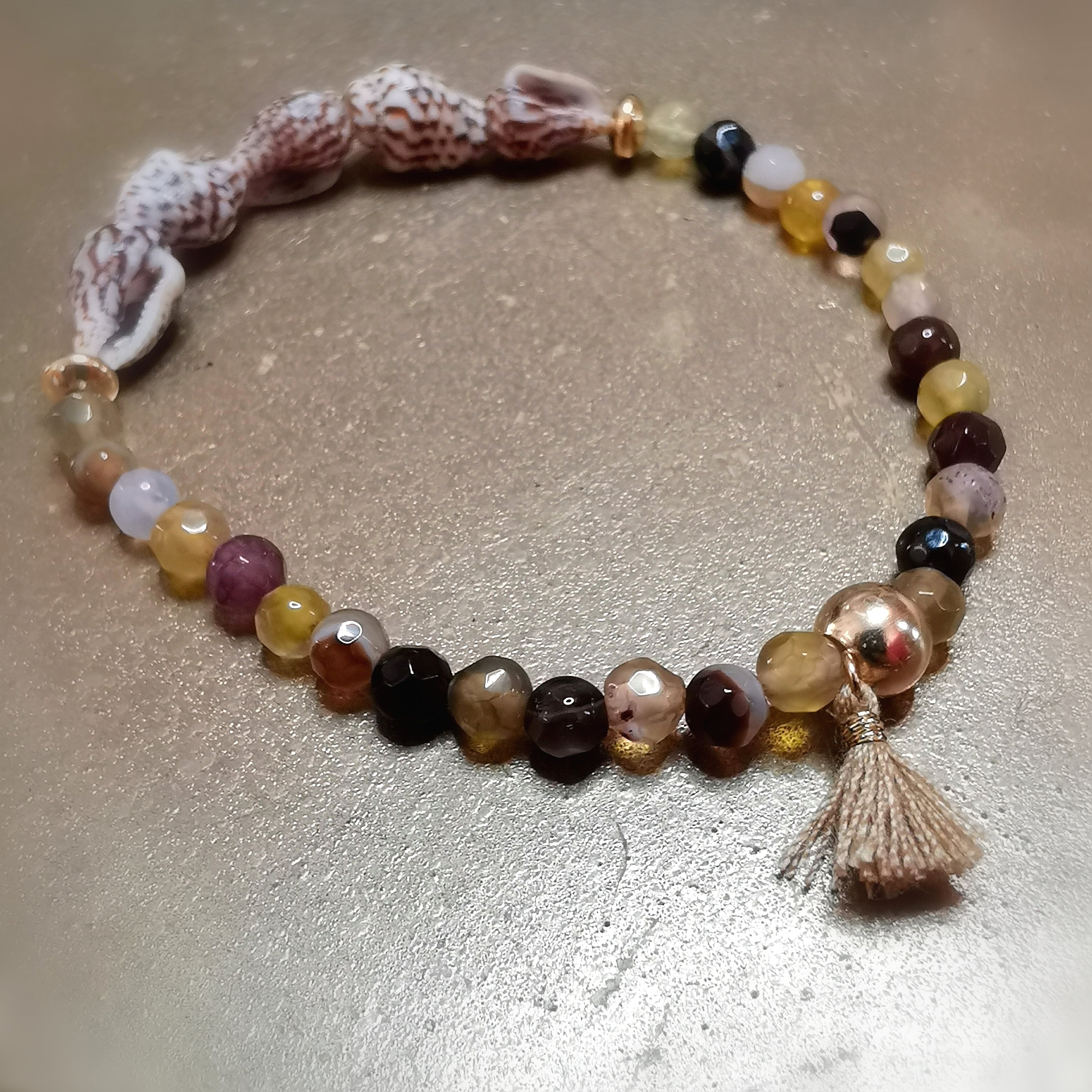 🌸 noble children's talisman gemstone karma bracelet – agate, shell &amp; tassel – you are wonderful