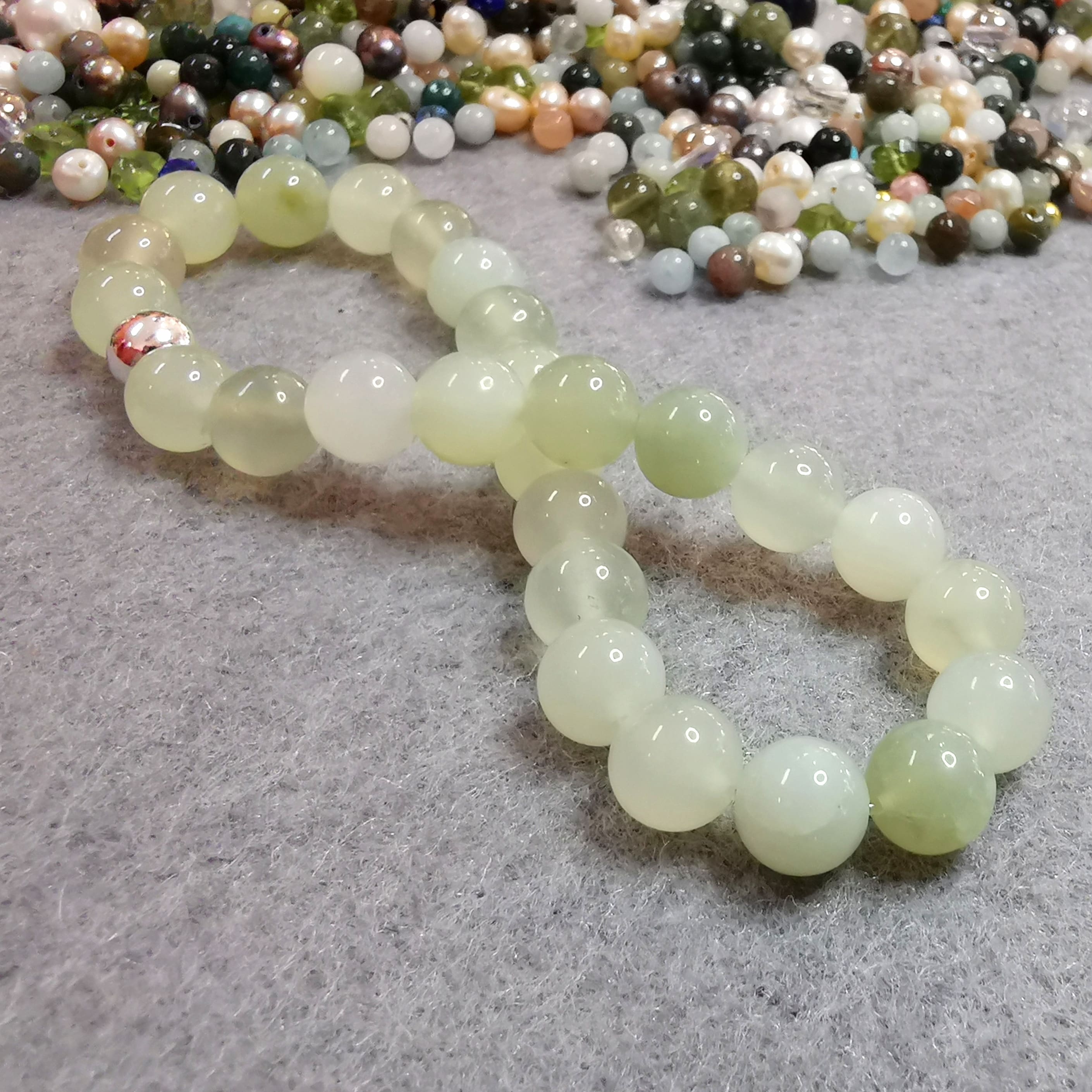 Jade Serpentin Karma Herz Chakra Edelstein Armband XL - geweiht für Gesundheit