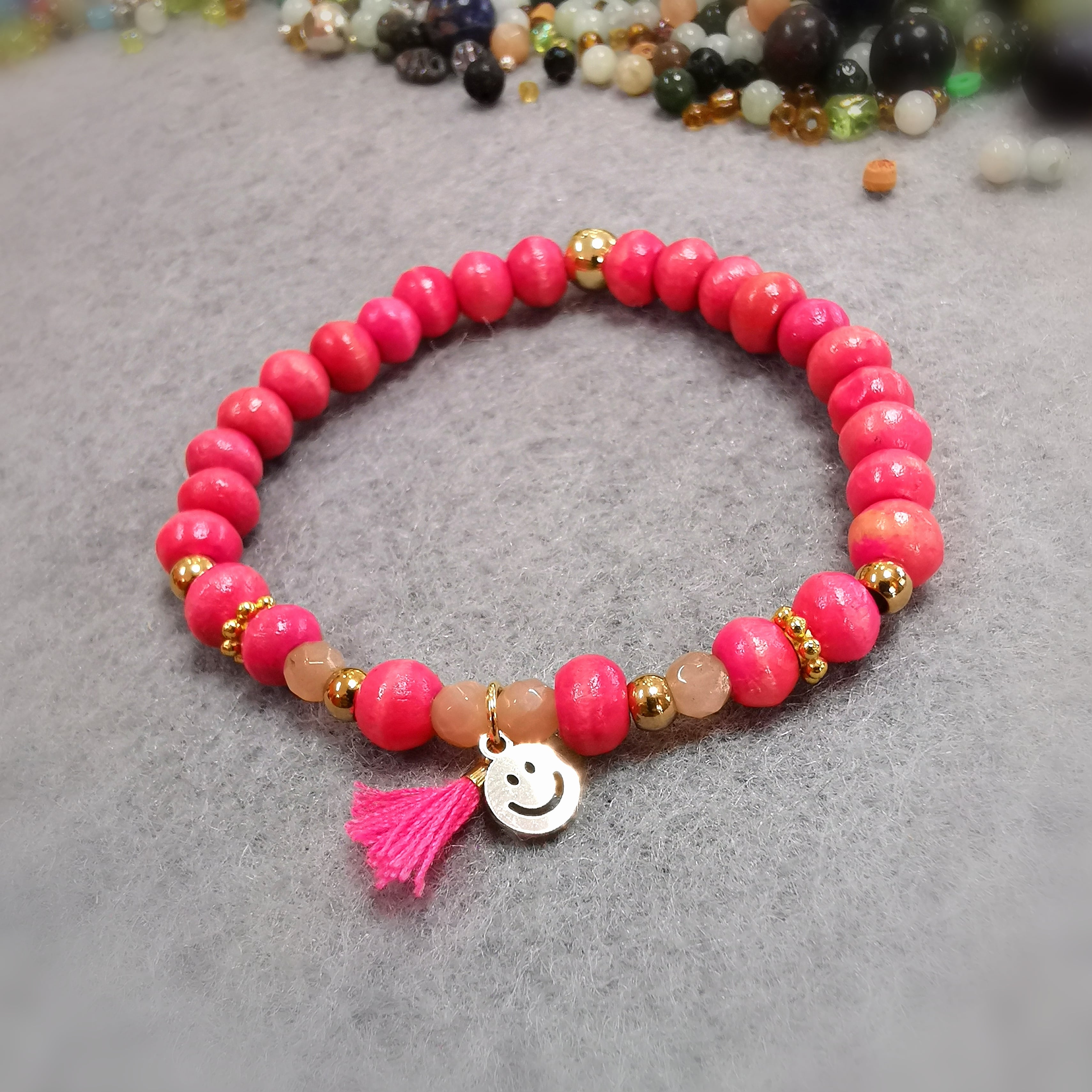 🌞 Smiley Sonnenstein Kinder Armband – Freude, Leichtigkeit & Herzenergie