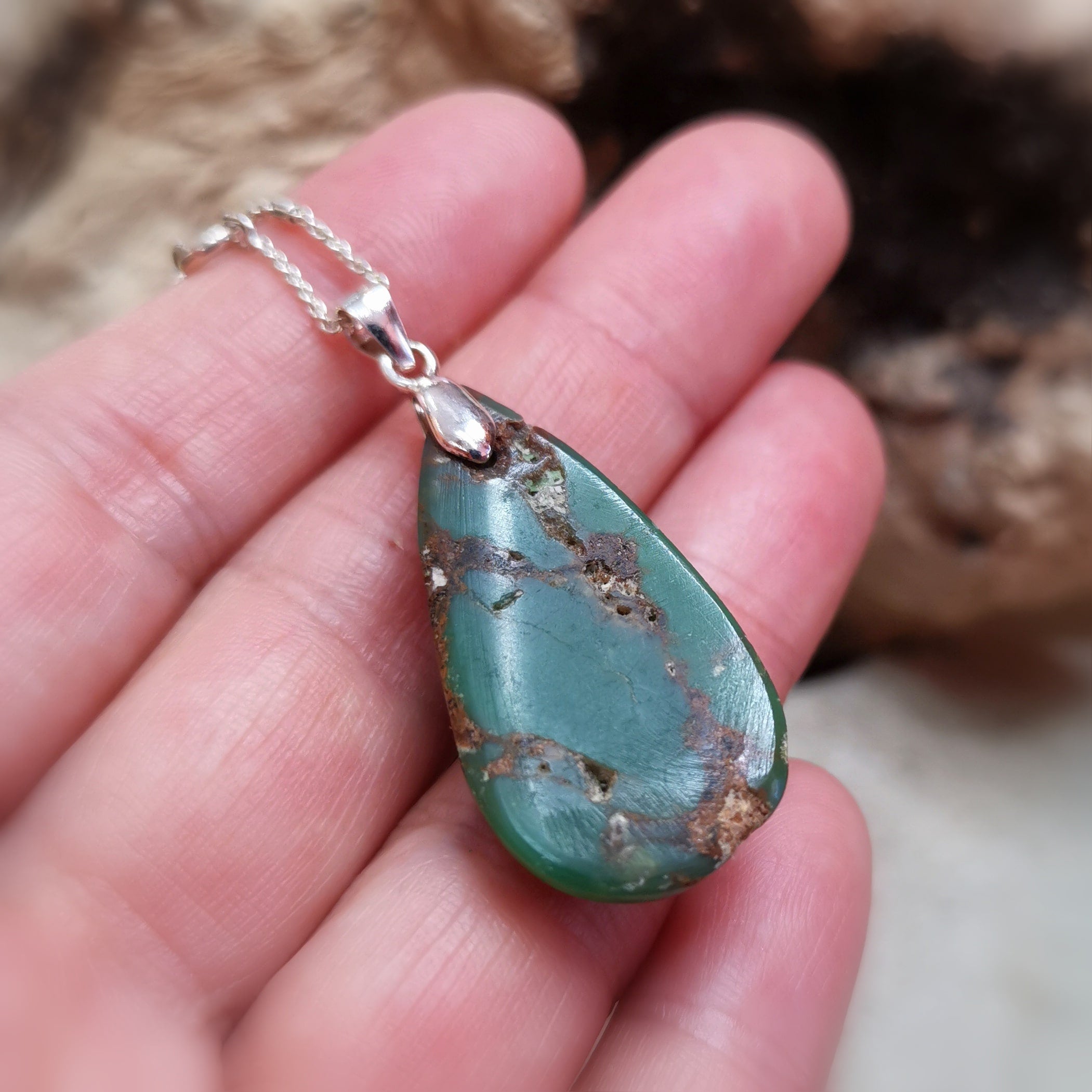 Chrysopras Naturstein Edelstein Sterlingsilber Herzchakra Kette – geweiht für Hoffnung & Herzheilung