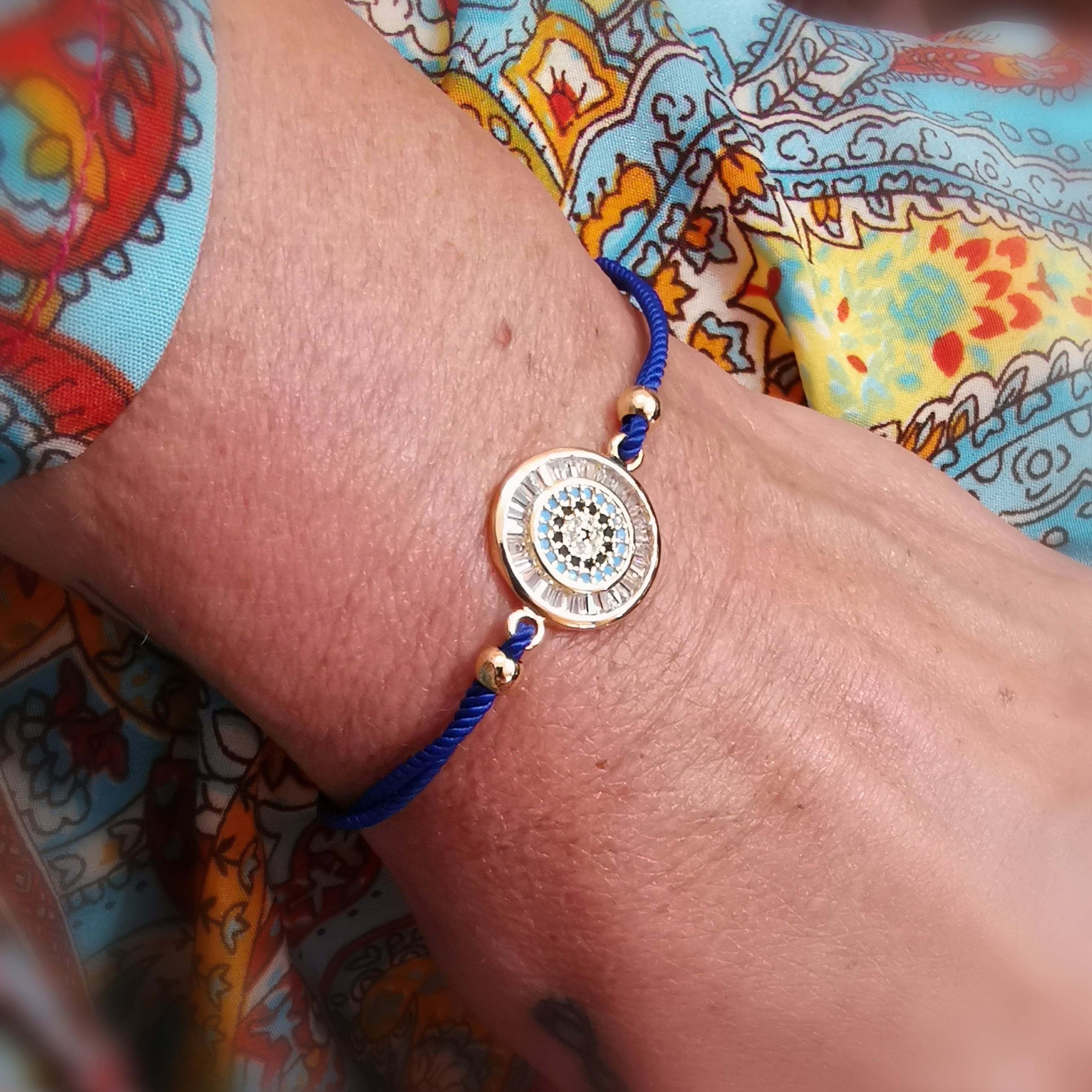 🌸 Mandala Hippie Boho Kristall Armbändchen blau – Schutz, Harmonie & Zentrierung