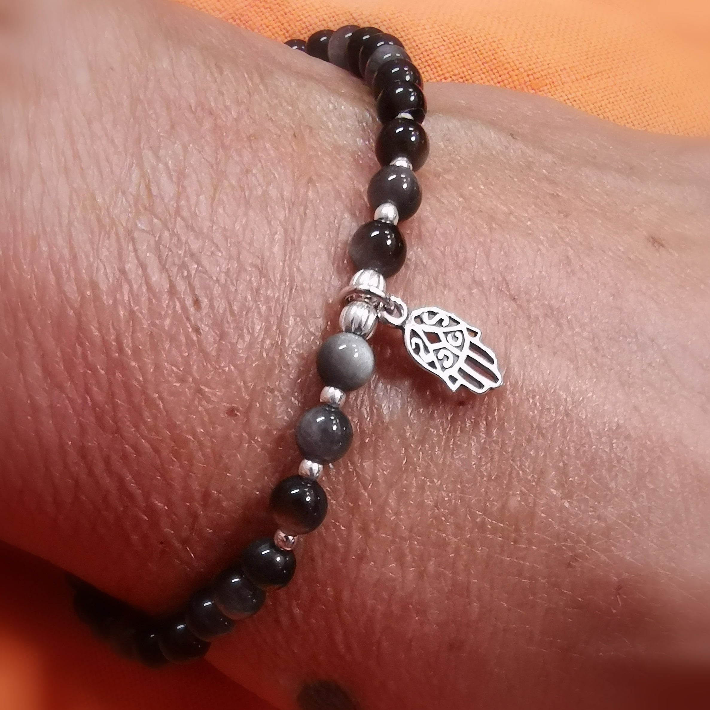 Gold Obsidian Edelstein Karma Armband – Heilende Hand Fatimas, Schutz & innere Stärke