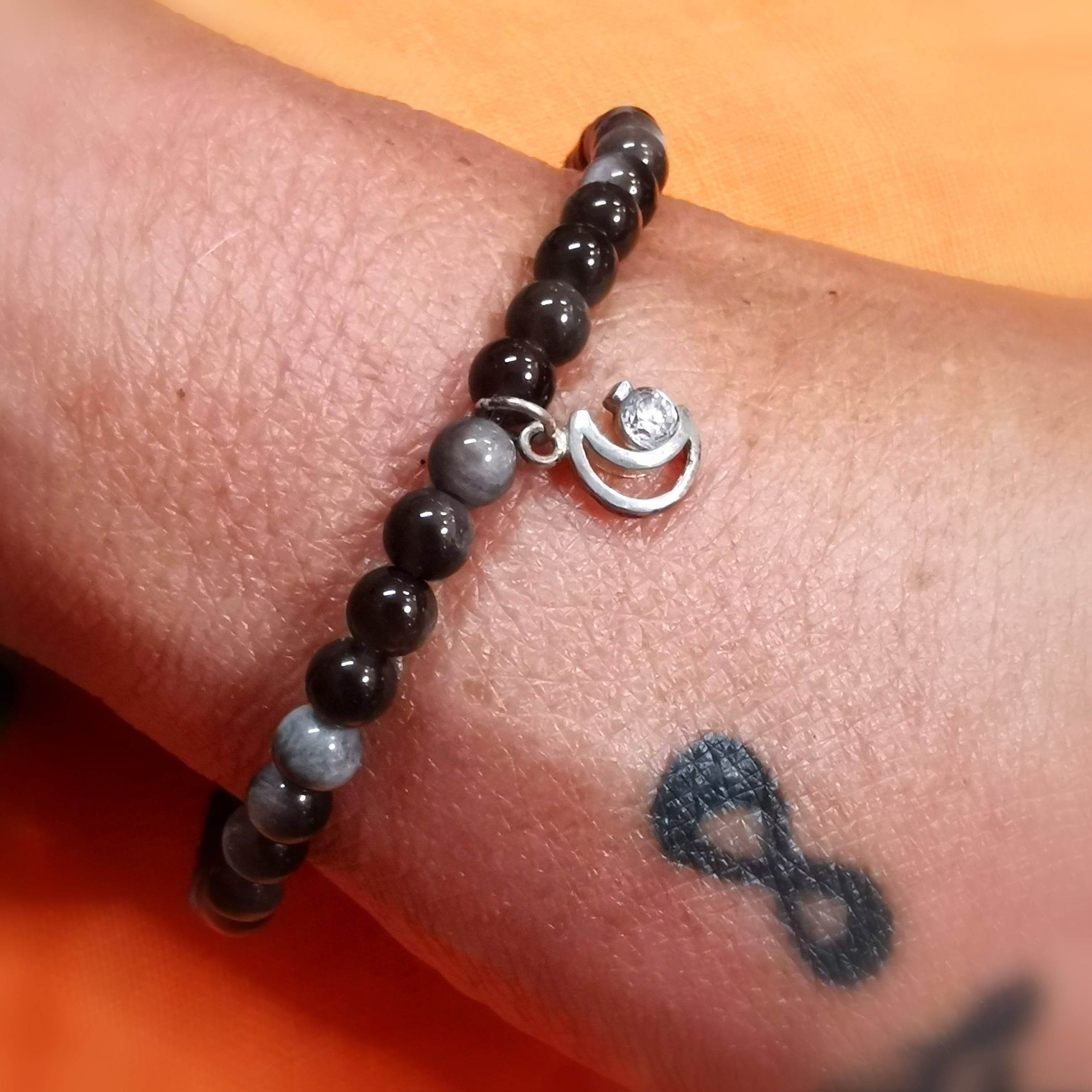 Goldobsidian Neumond Sterlingsilber Zirkon Karma Armband geweiht, lichtvolle Wege
