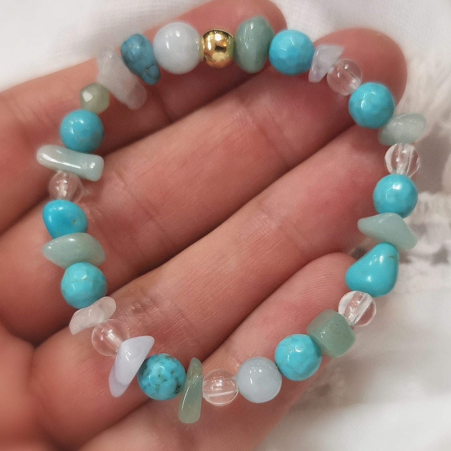 💙 Kinder Edelstein Armband Türkiser Magnesit & Bergkristall – Schutz, Klarheit & innere Ruhe