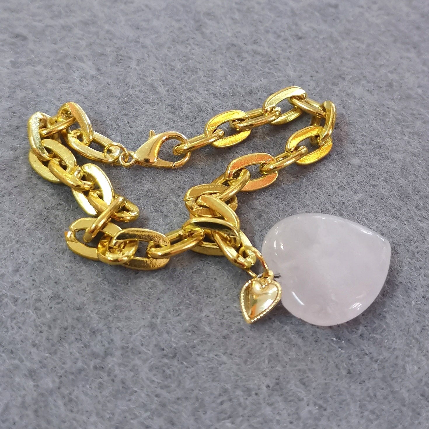 💖 Rosenquarz Herz Karma Edelstahl Gold Armband geweiht – Liebe & Mitgefühl