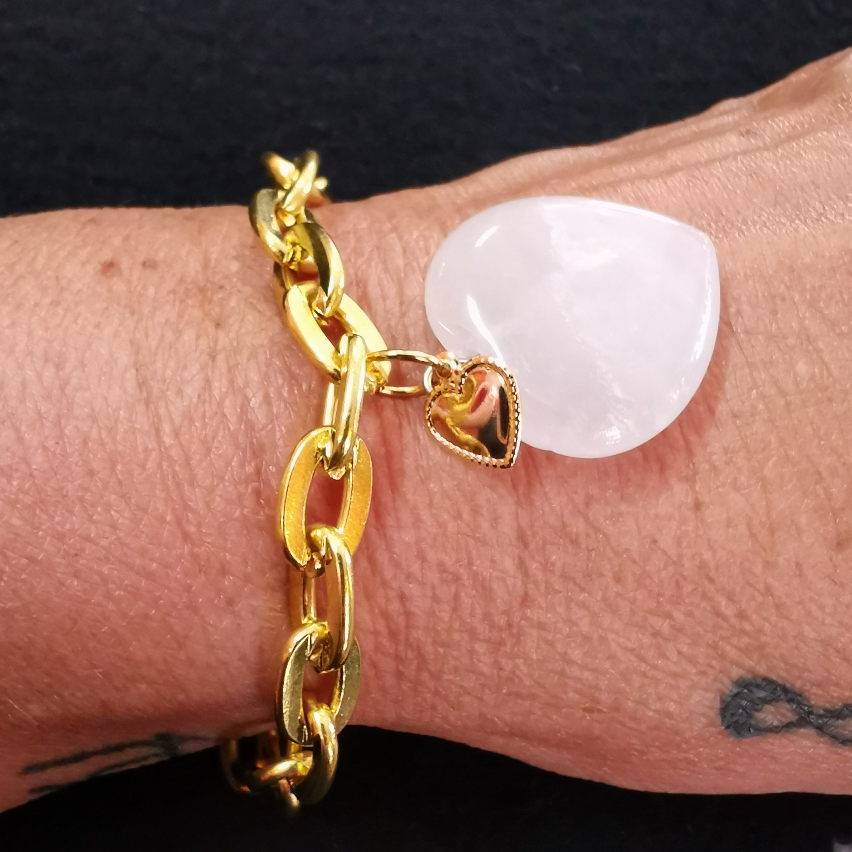 💖 Rosenquarz Herz Karma Edelstahl Gold Armband geweiht – Liebe & Mitgefühl