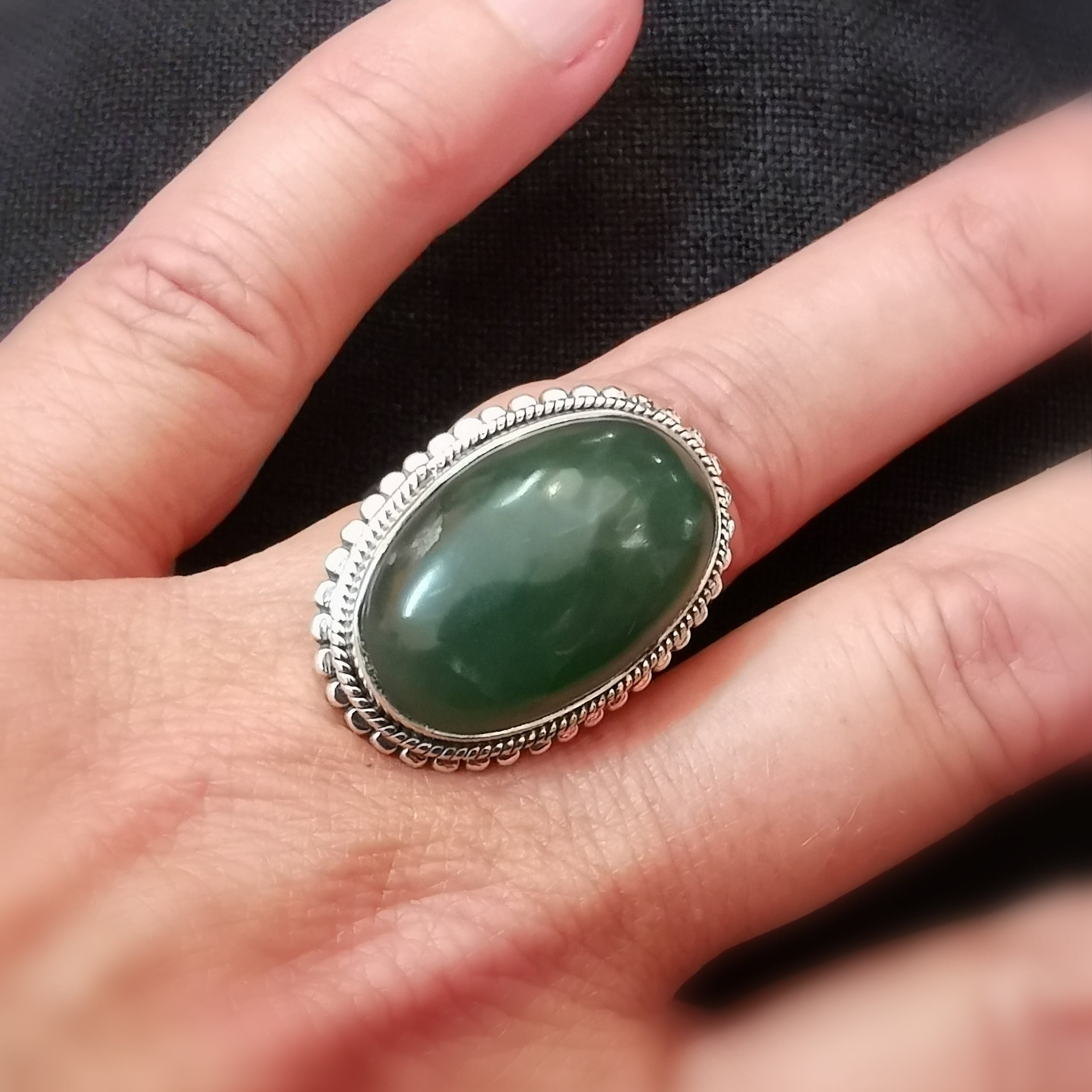 Nephrit Jade Edelstein Sterlingsilber Ring geweiht – Hoffnung & Herzensöffnung