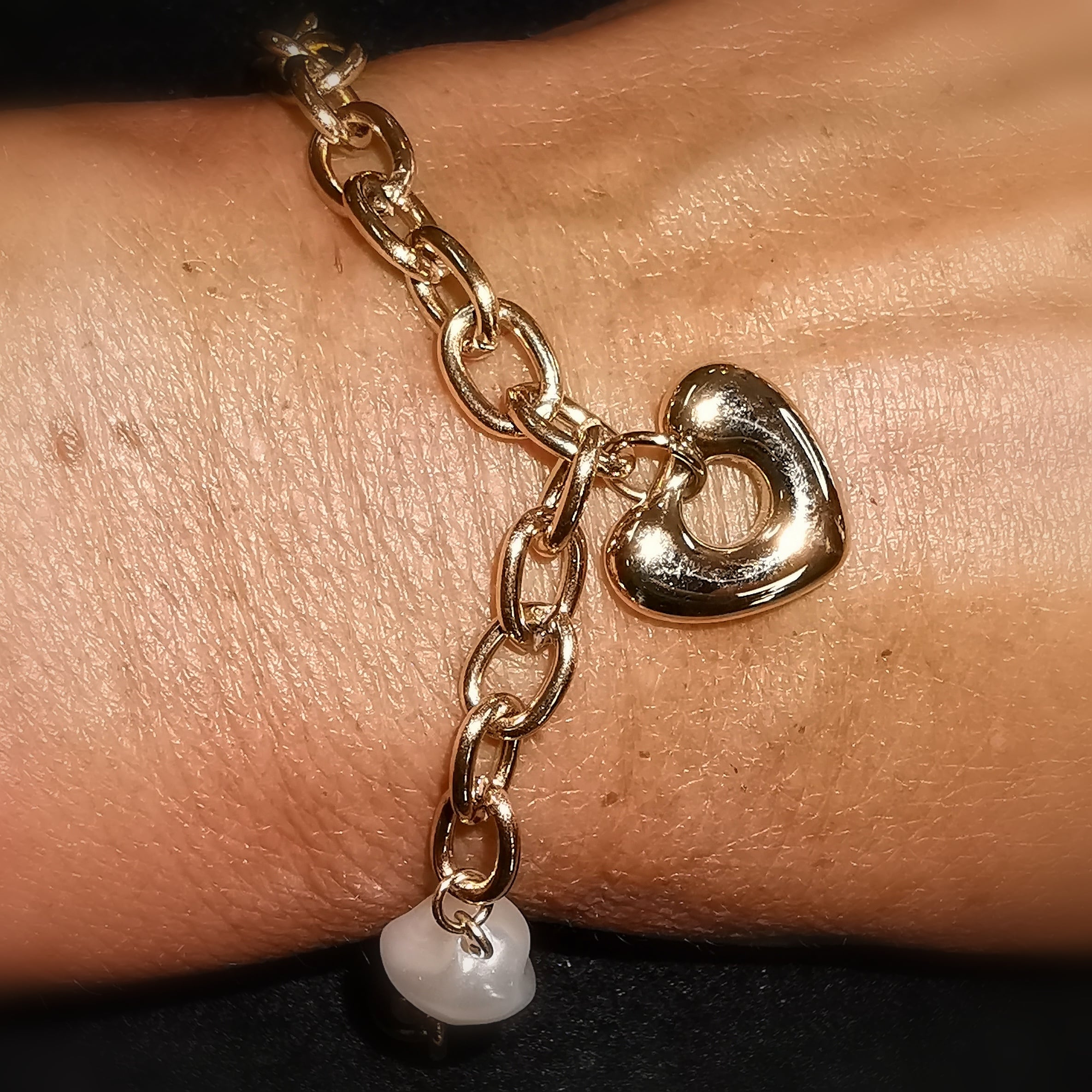 Herz Gold Edelstahl Armband mit Perle, geweiht – das Leben lieben