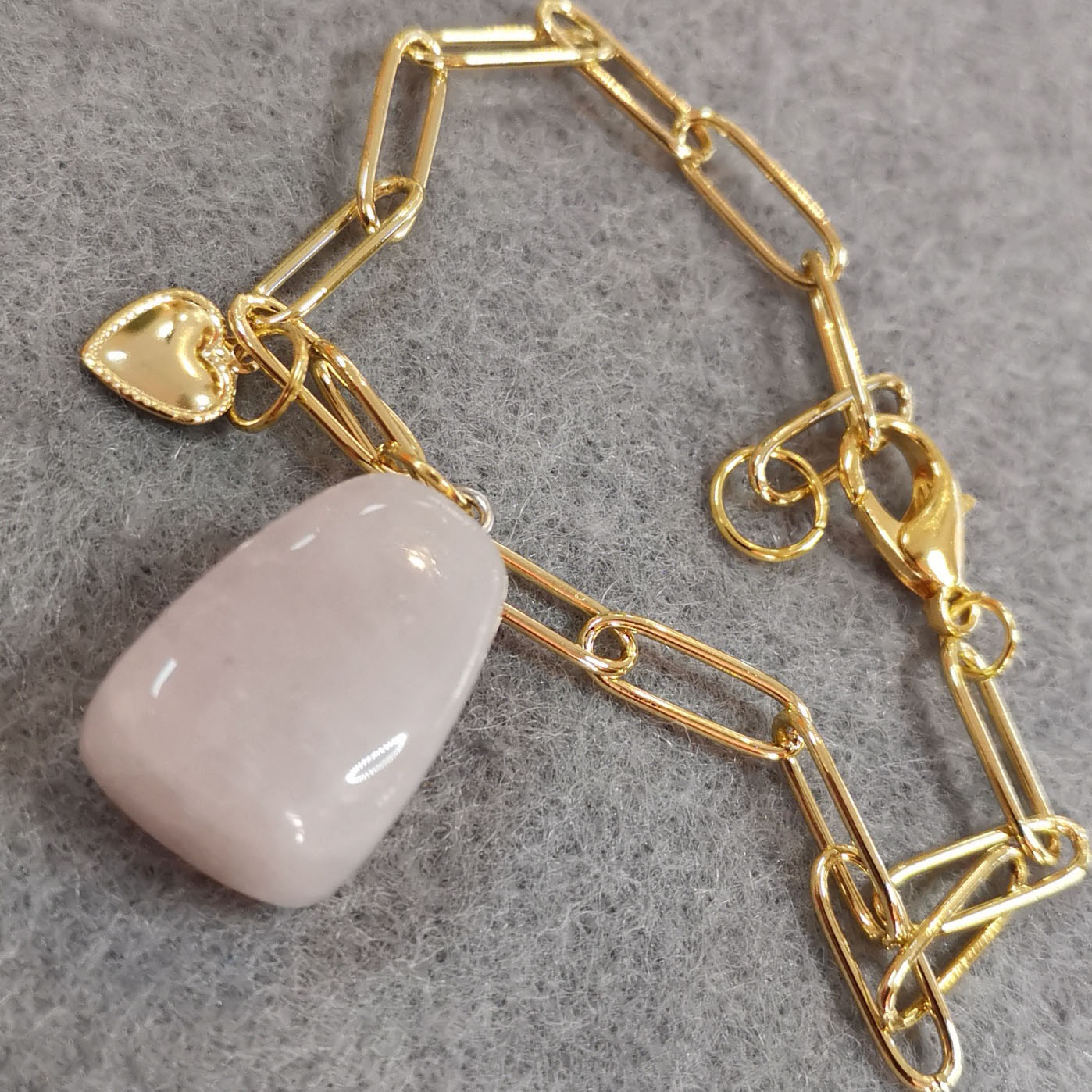 Rosenquarz Edelstahl Gold Edelstein Karma Armband mit Herz – geweiht #liebevoll