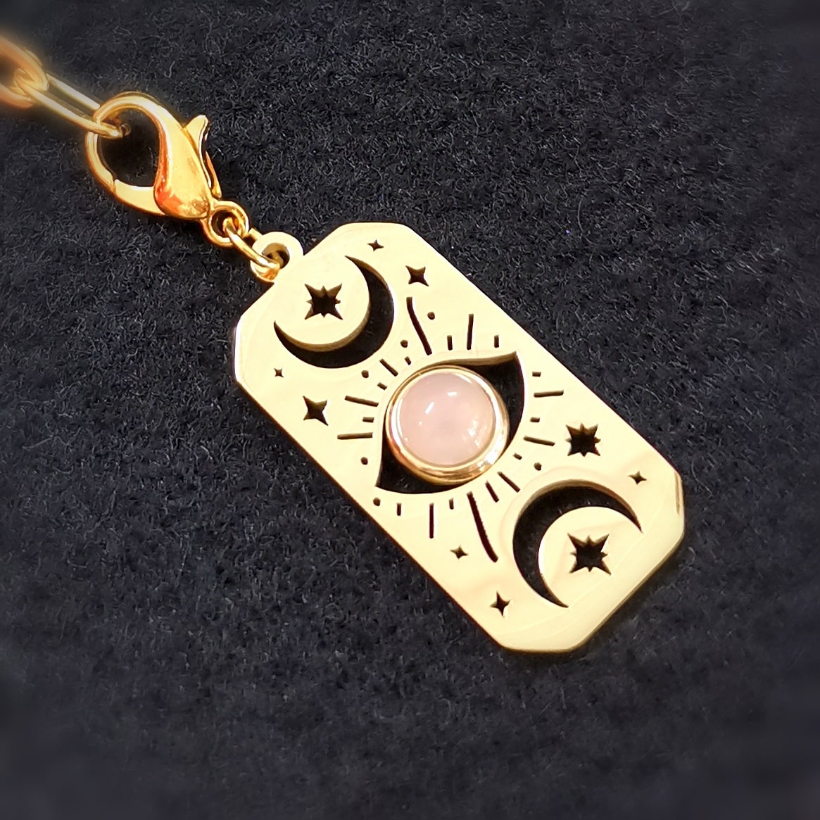 Rosenquarz & Allsehendes Auge Karma Kette Edelstahl Gold 50 cm – geweiht für emotionale Heilung