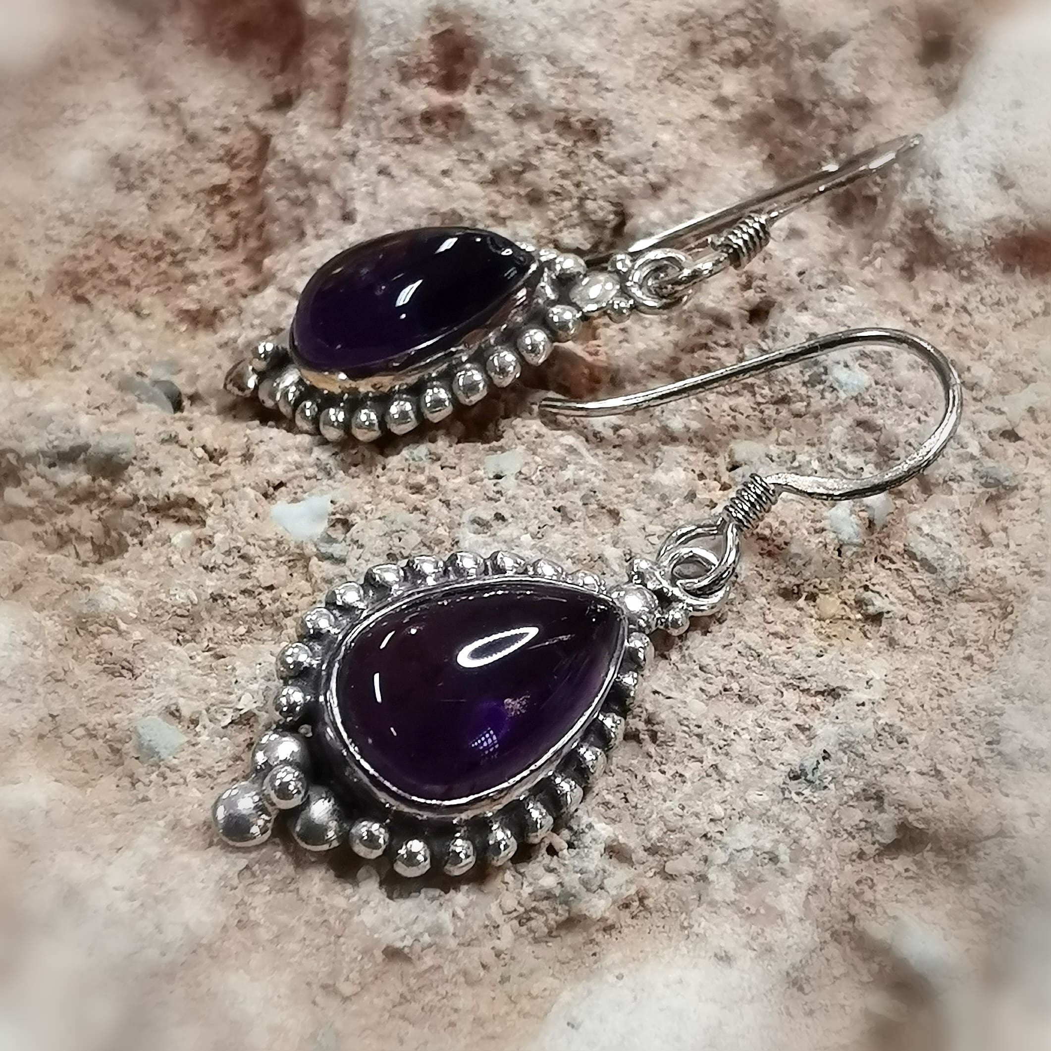 Amethyst Sterlingsilber Ohrringe, Edelstein Tropfen Bali – geweiht #Erleichterung