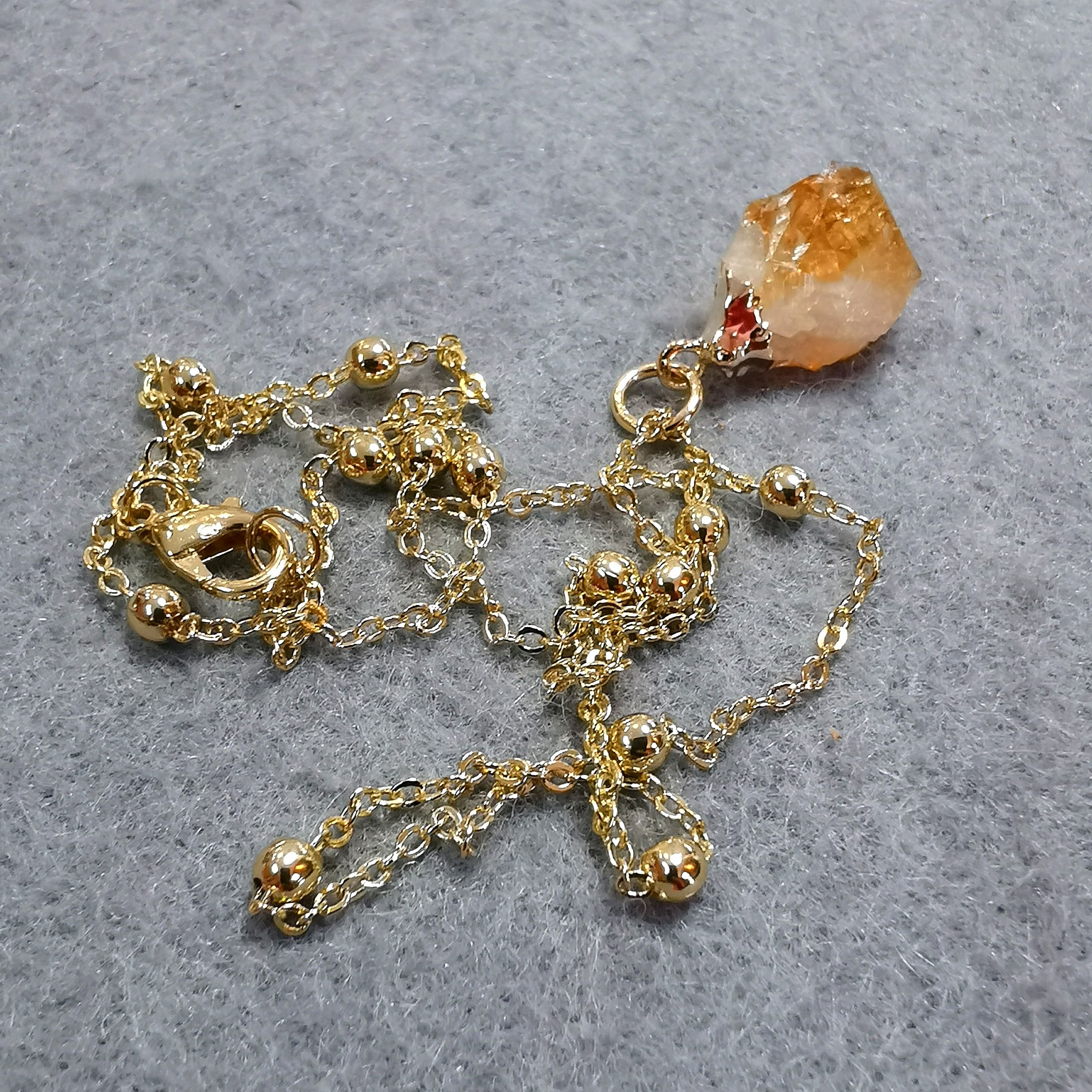 Citrin Edelstein Gold Edelstahl Karma Kette – geweiht für Solarplexus Chakra: Strahlkraft