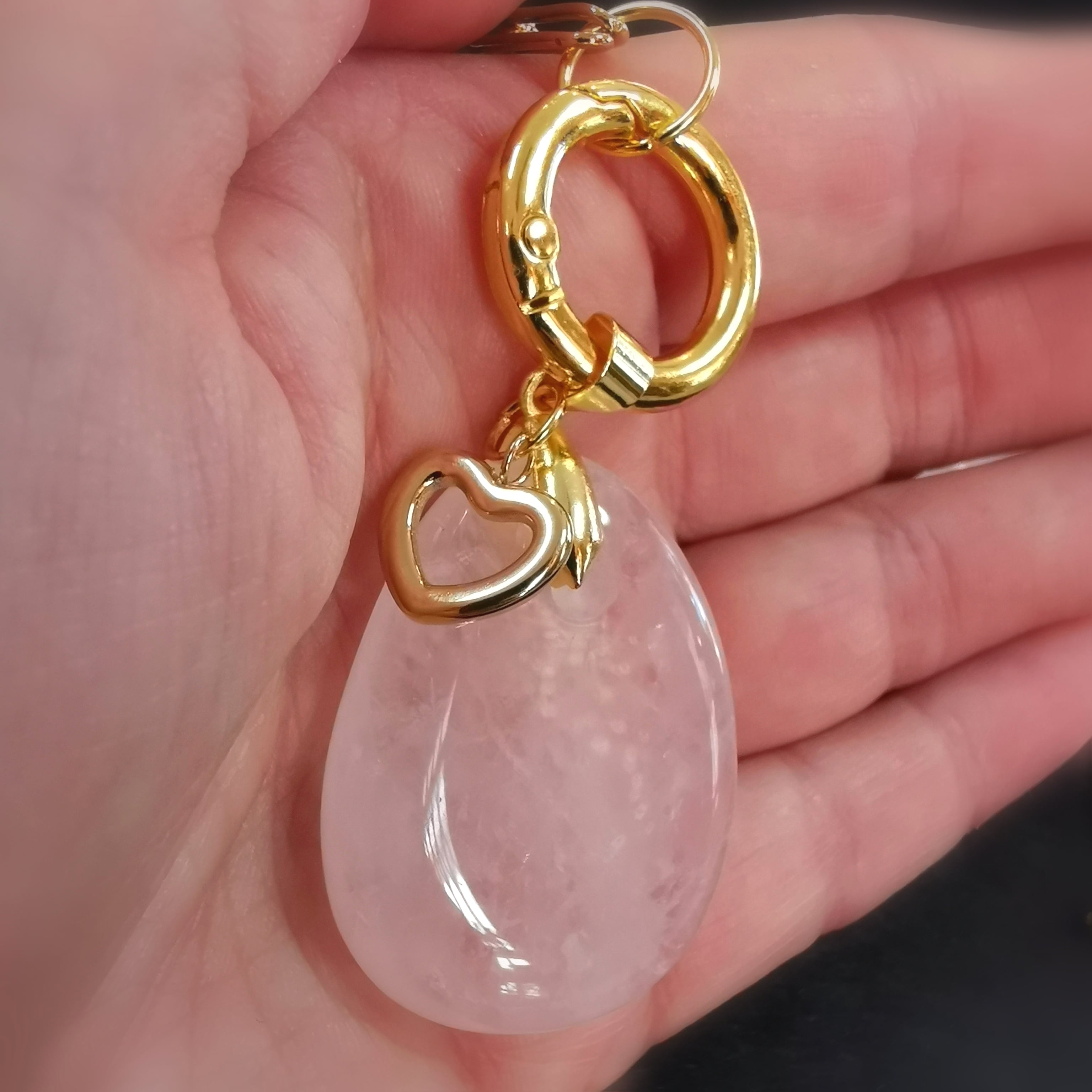 XL Rosenquarz Herz Edelstein Karma Kette – Gold Edelstahl & Chakra Energie