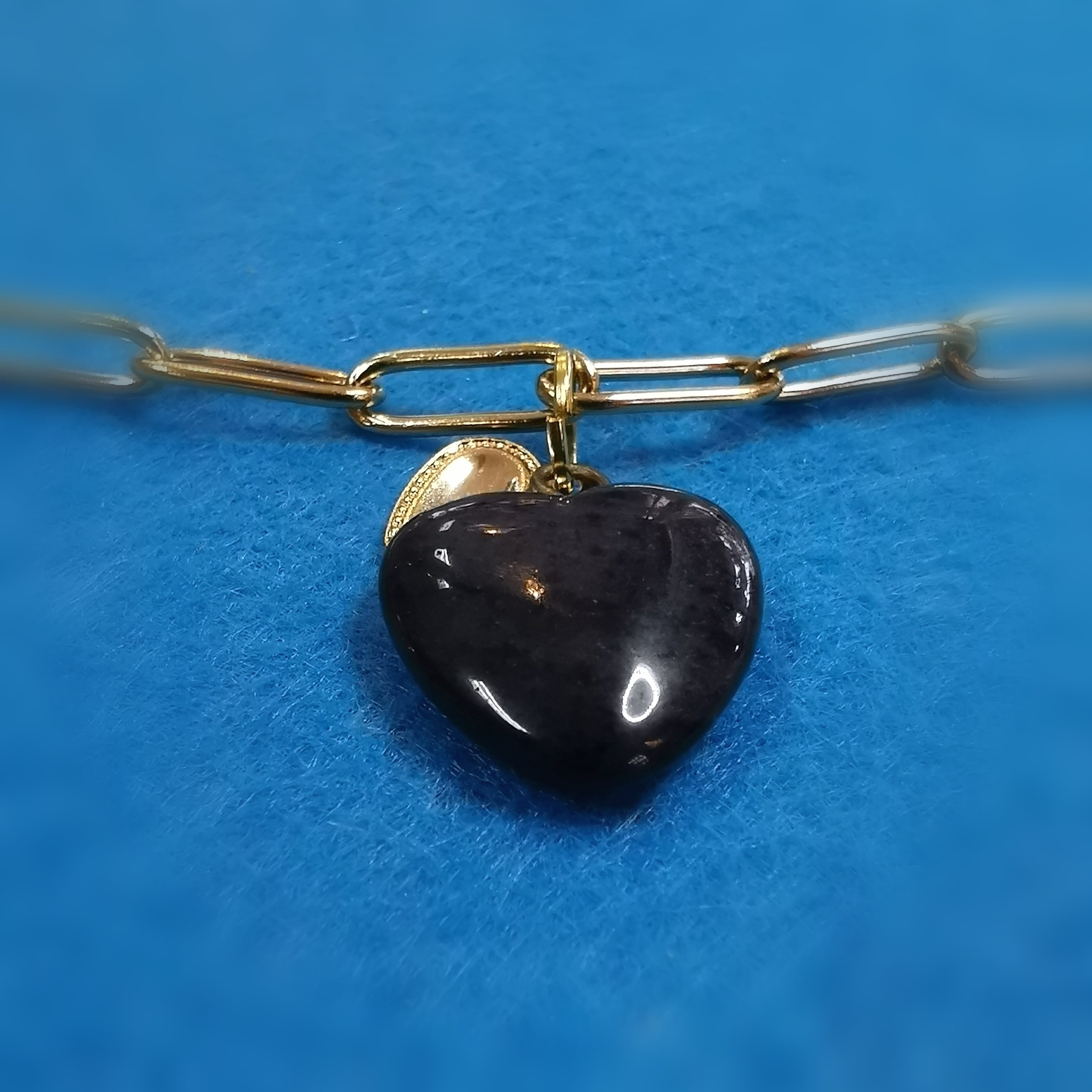 Dumortierit Herz Edelstein Gold Edelstahl Armband – geweiht für Gelassenheit