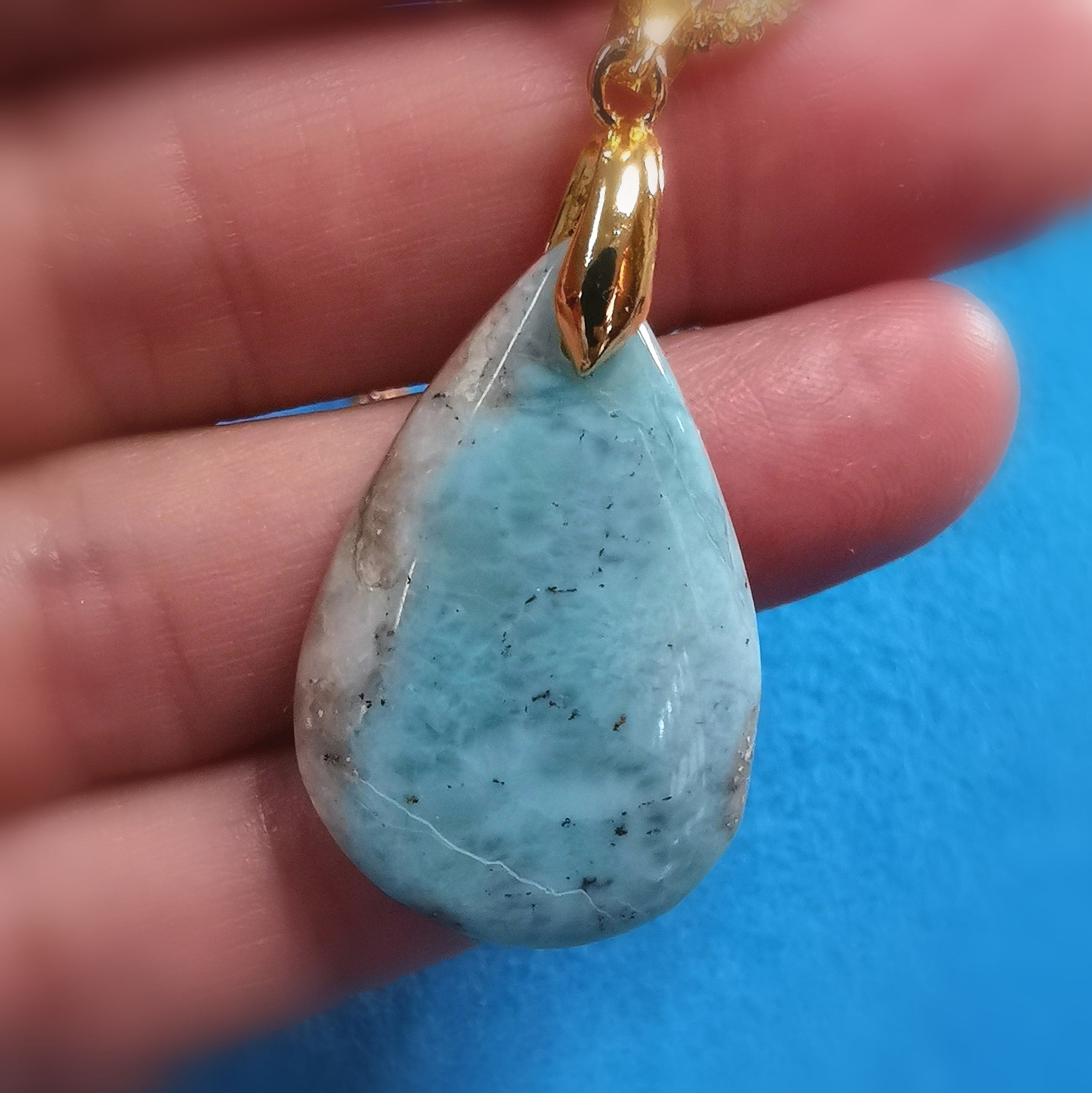 Larimar Tropfen Karma Kette – Edelstein & Gold Edelstahl - Freiheit
