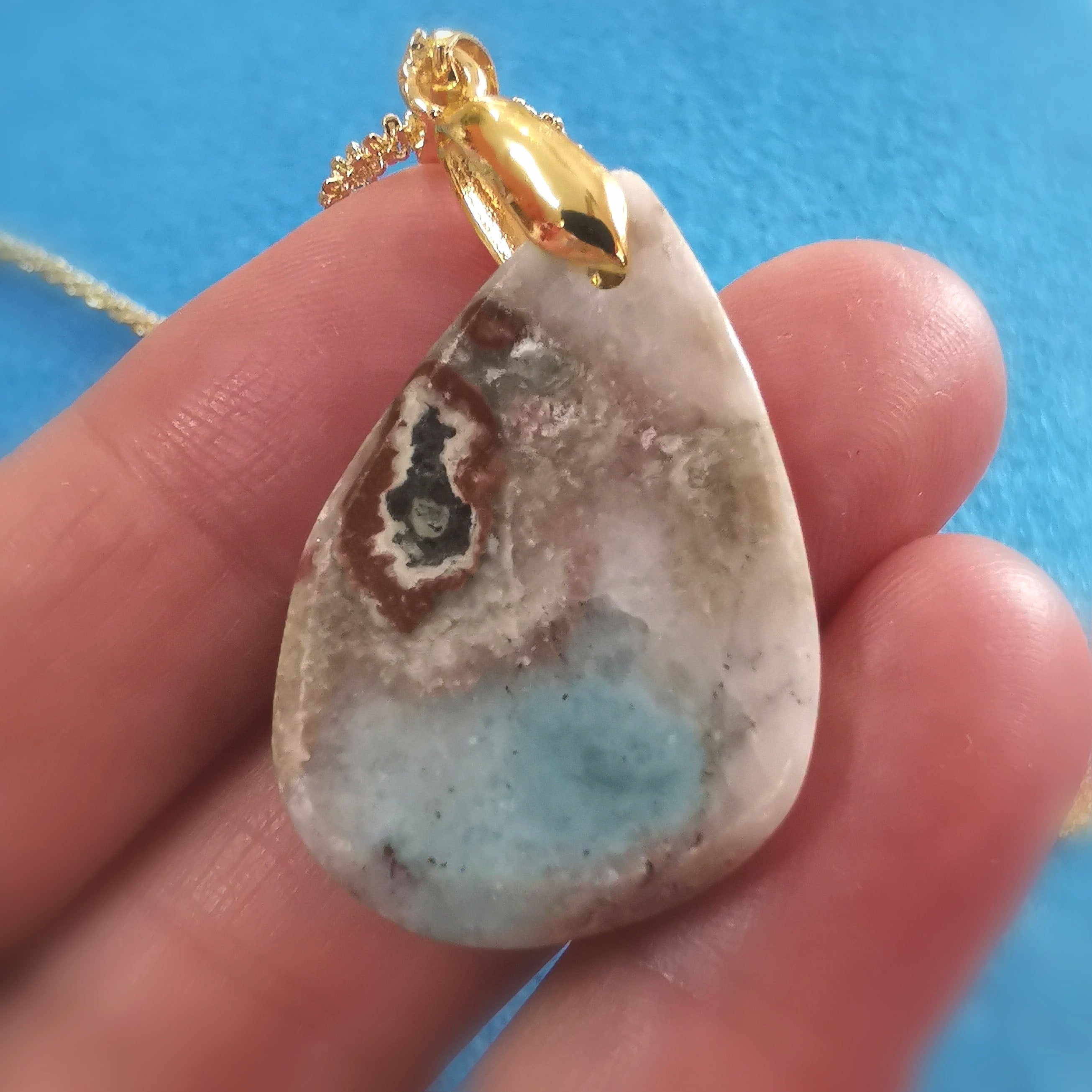 Larimar Tropfen Karma Kette – Edelstein & Gold Edelstahl - Freiheit