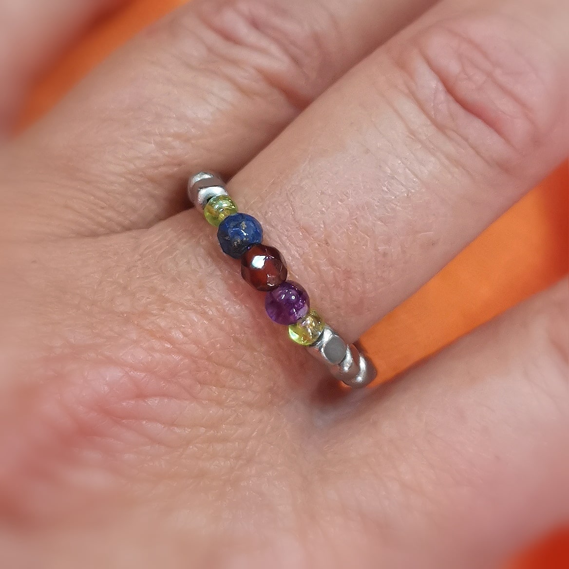 Saphir & Granat & Amethyst Yoga Ring – geweiht für Himmel & Erde