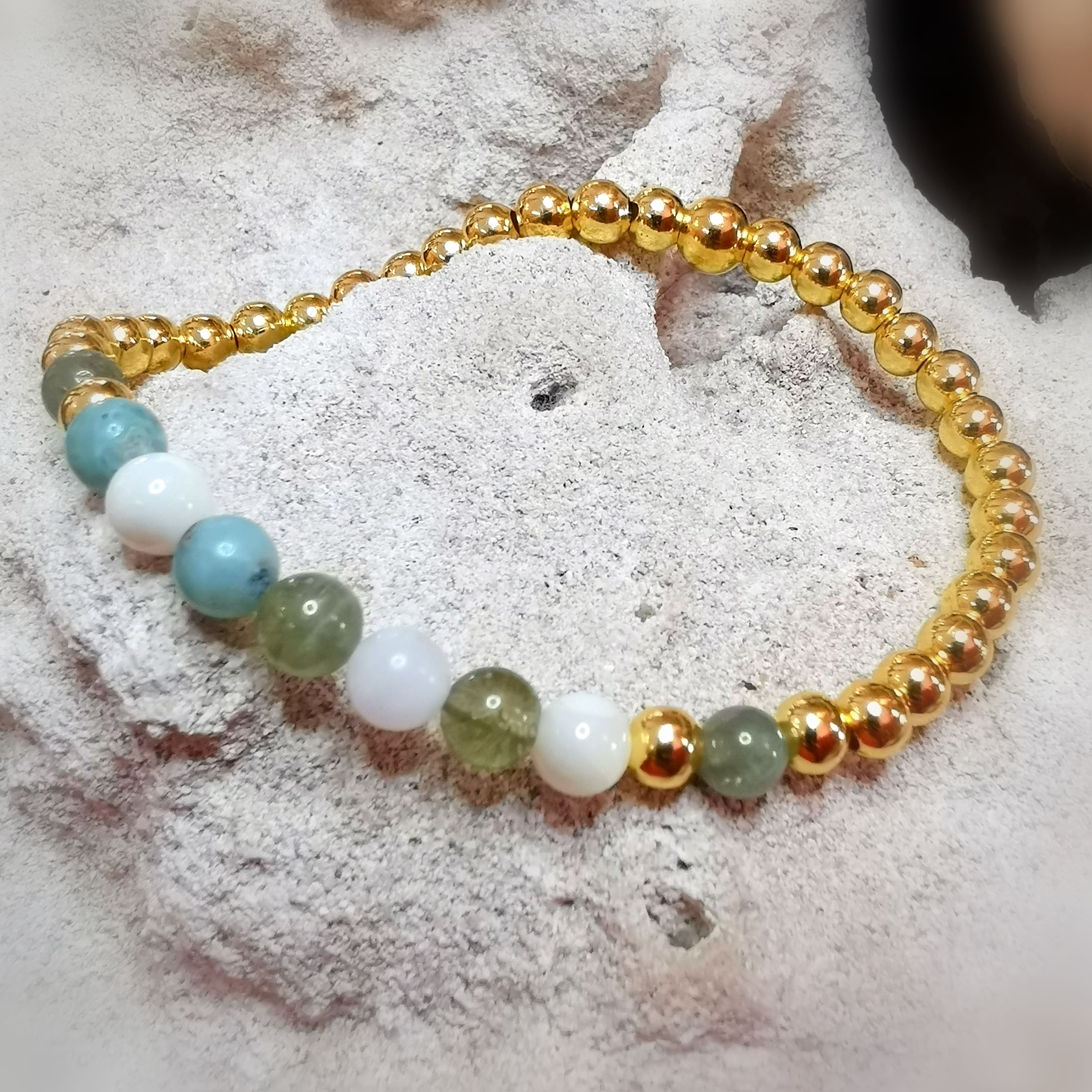 Perlmutt · Prehnit · Amazonit Yoga Karma Armband – Harmonie & lichtvolle Ruhe
