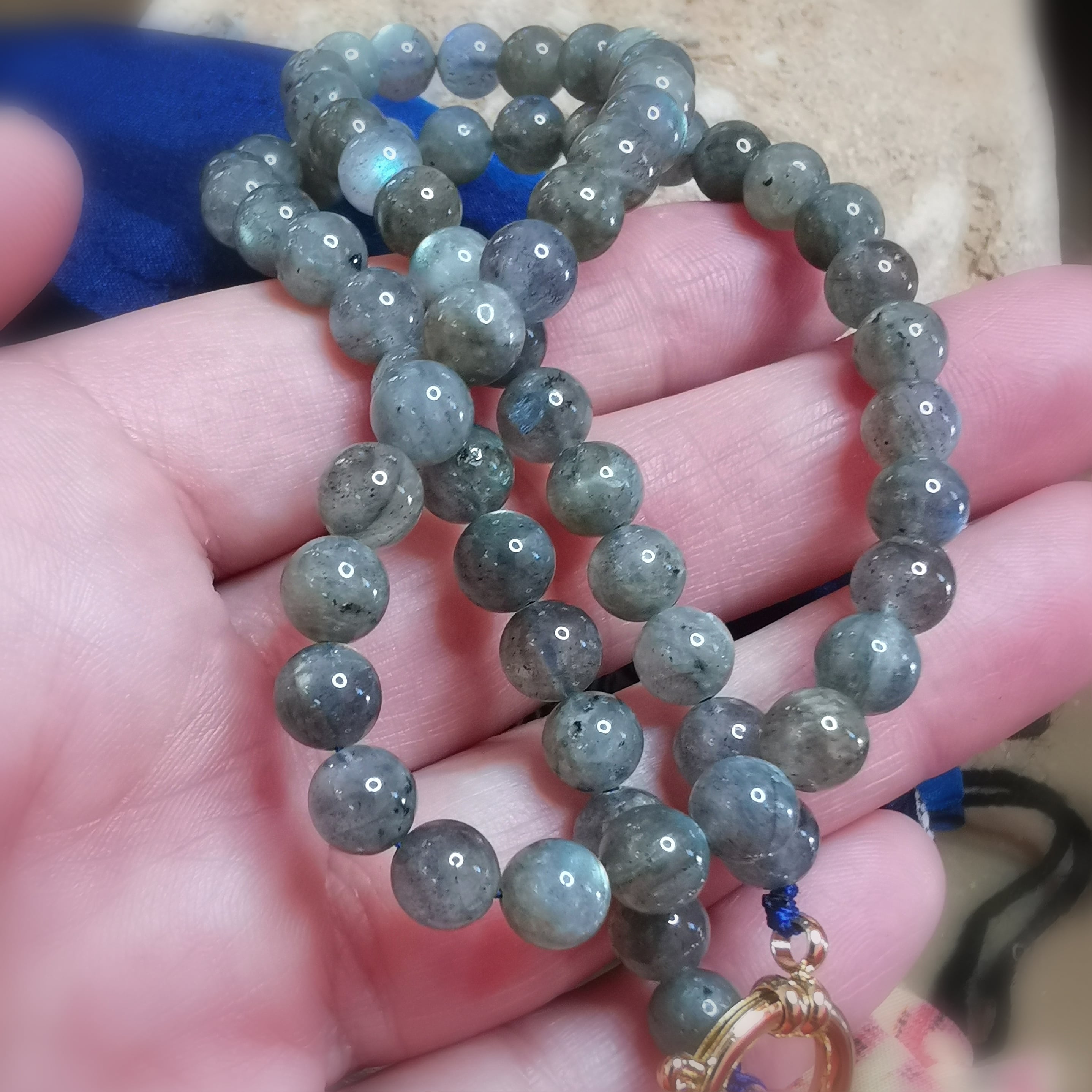 Mondstein & Labradorit Edelstein Kette – Gold Edelstahl, für Intuition & Harmonie