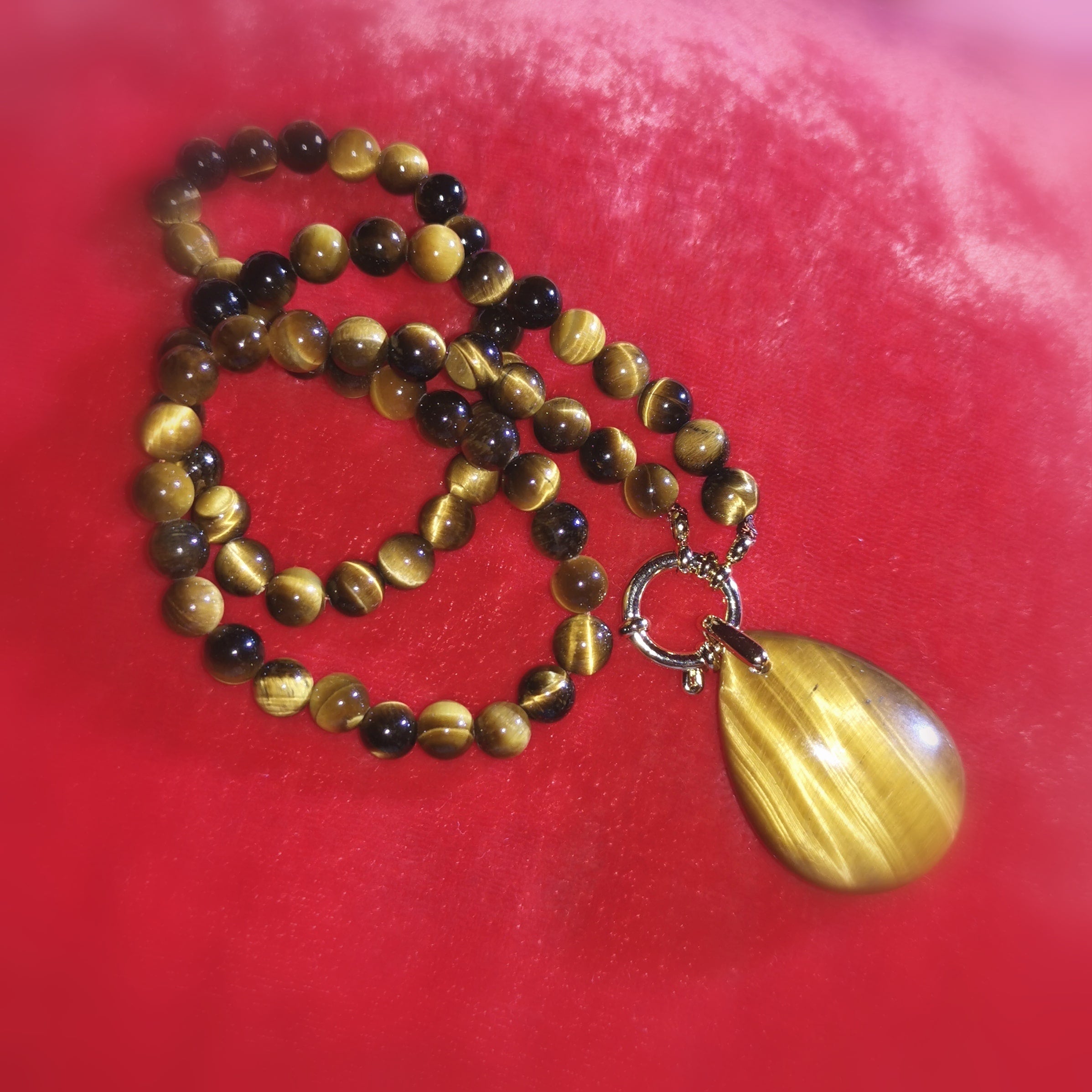 Tigerauge Edelstein Karma Gold Kette – geweiht für Mut & Schutz