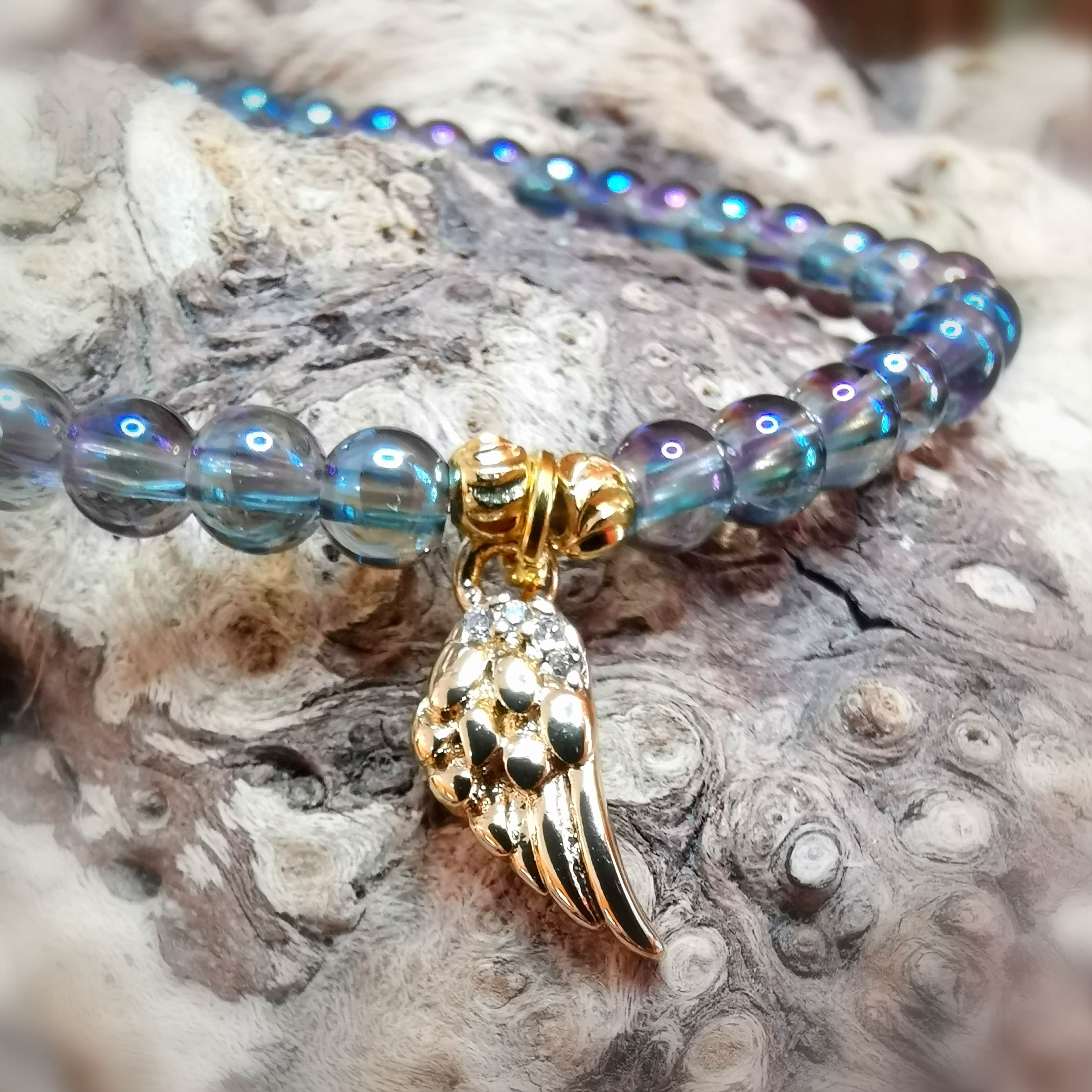 Aqua Aura Engelsflügel Edelstein Armband – geweiht für Licht und Liebe