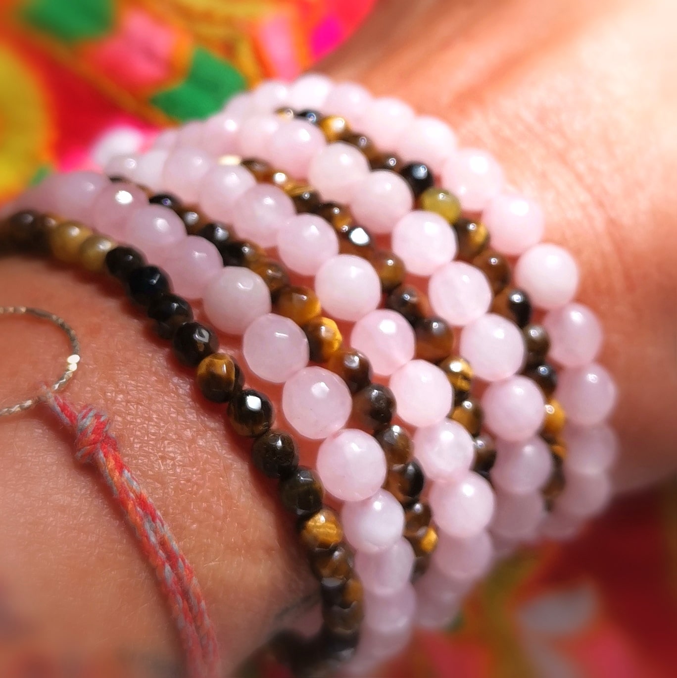 Tigerauge & Rosenquarz Armband Set – für Mut, Liebe & innere Balance