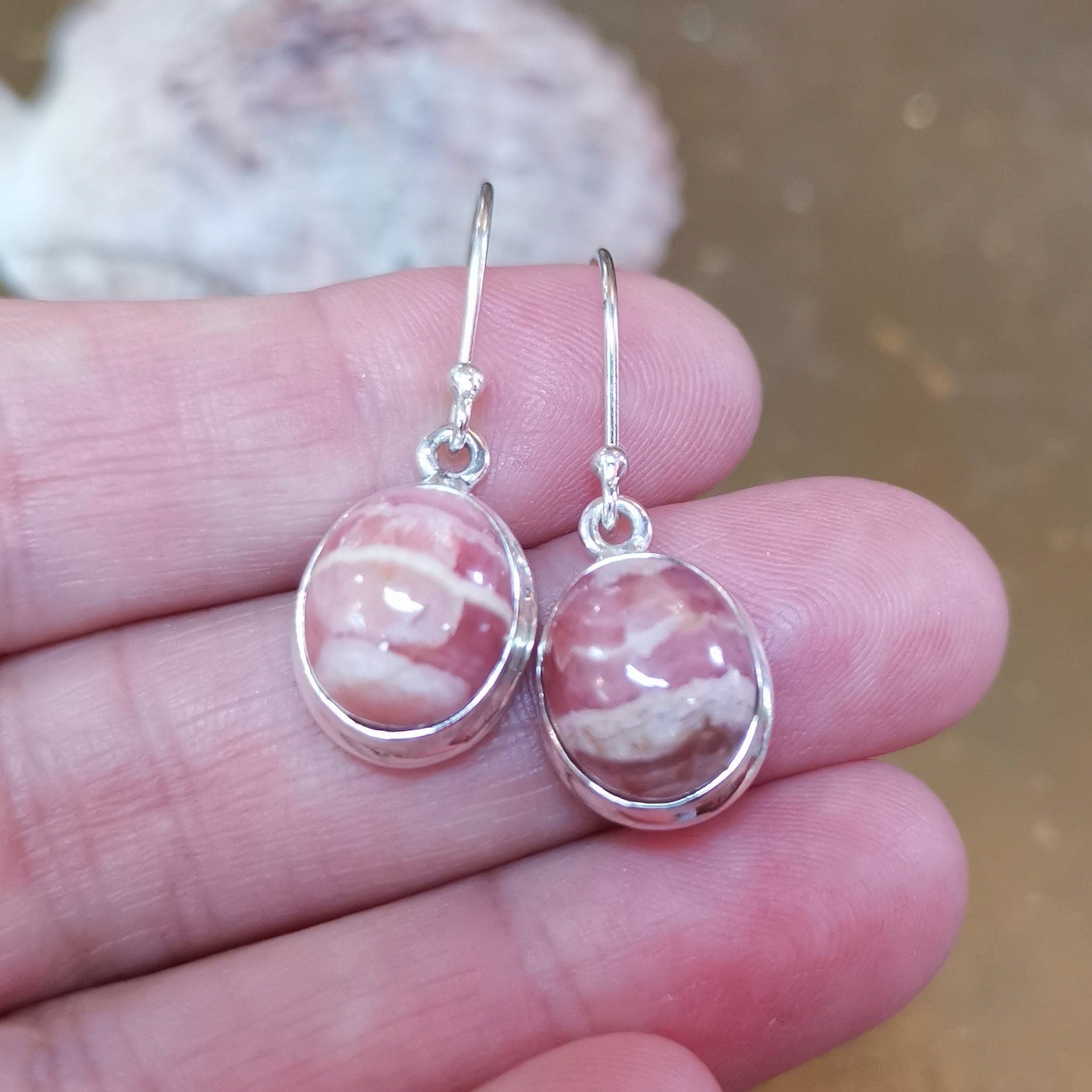 Rhodochrosit Ohrhänger 3,4 cm · AA Qualität · 925 Silber · Reiki geweiht · Herzöffnung, Trost & Sanftmut – Edelstein Talisman für Liebe & Harmonie.